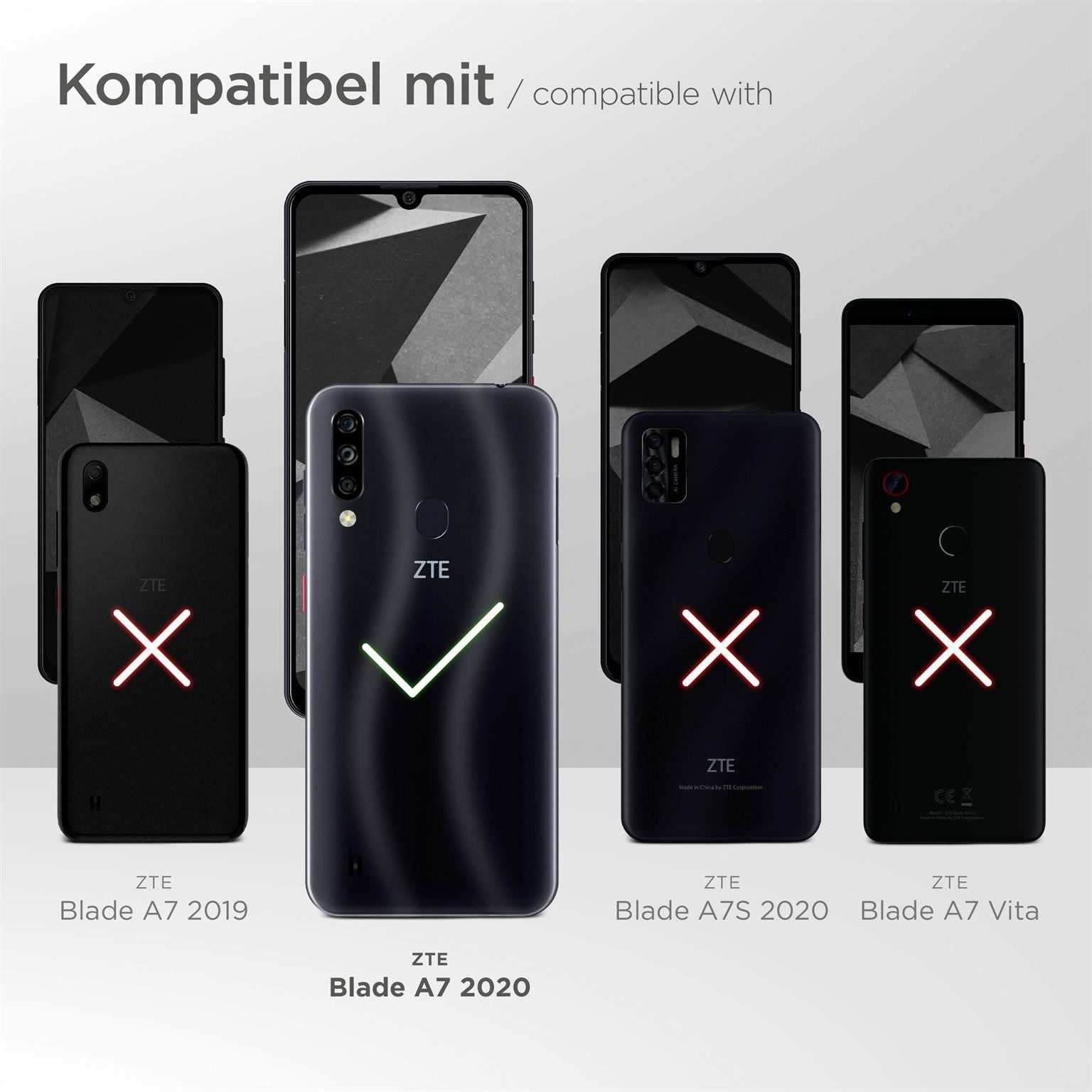 moex Handyhülle für ZTE Blade A7 2020 Hülle Klappbar Flip Case Schwarz 6,09 Zoll, 360 Grad Schutz Handytasche Leder Optik PU Lederhülle Cover Klapphülle