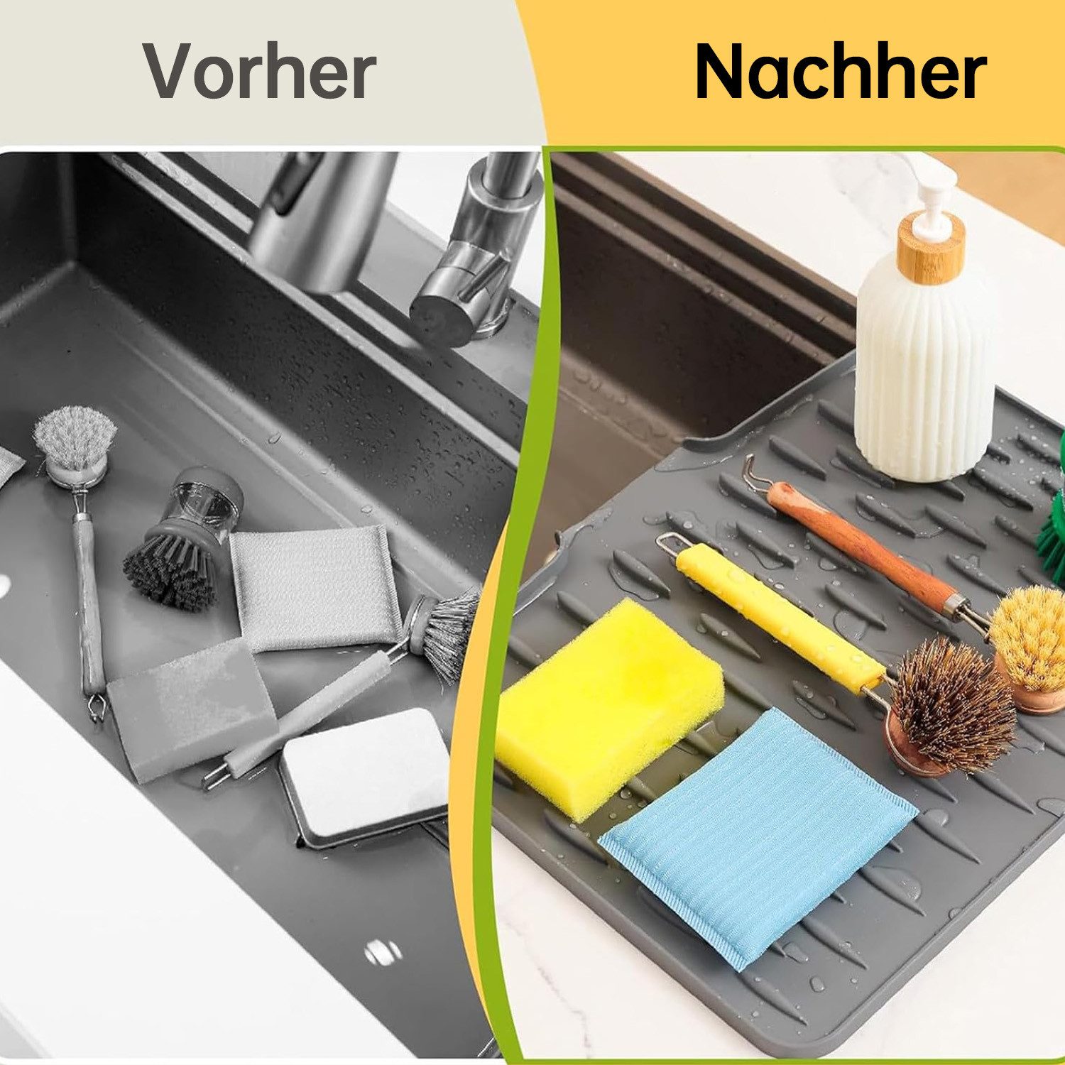 SURFOU Abtropfmatte 2er-Set Auslaufsicherer Arbeitsplattenschutz Aus Silikon 40*32.5cm, Zubehör für Küchenarbeitsplatten und Küchenspüle, mit Effektiver Wasseru – Bild 5 von 5