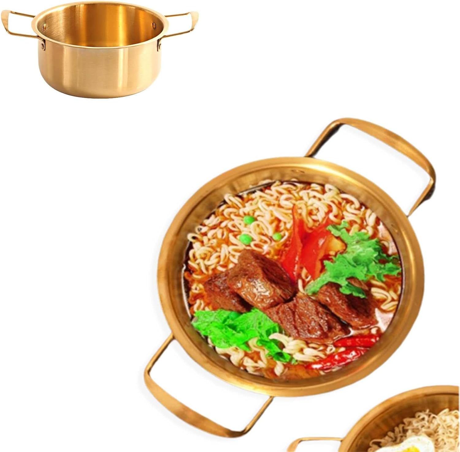 FELIXLEO Einkochtopf Ramen Nudeltopf Edelstahl 18 cm Goldene Alltagspfanne Suppentöpfe, (1-tlg)