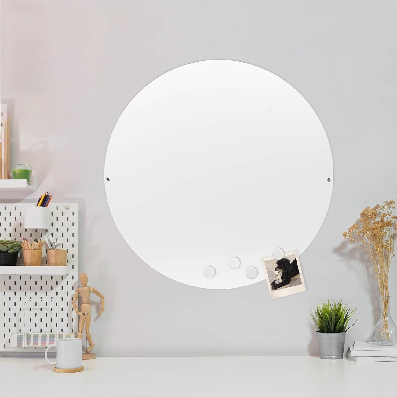 banjado Magnettafel Memoboard Metall Rund Weiß 47cm inkl. 4 Magnete und Mon günstig online kaufen