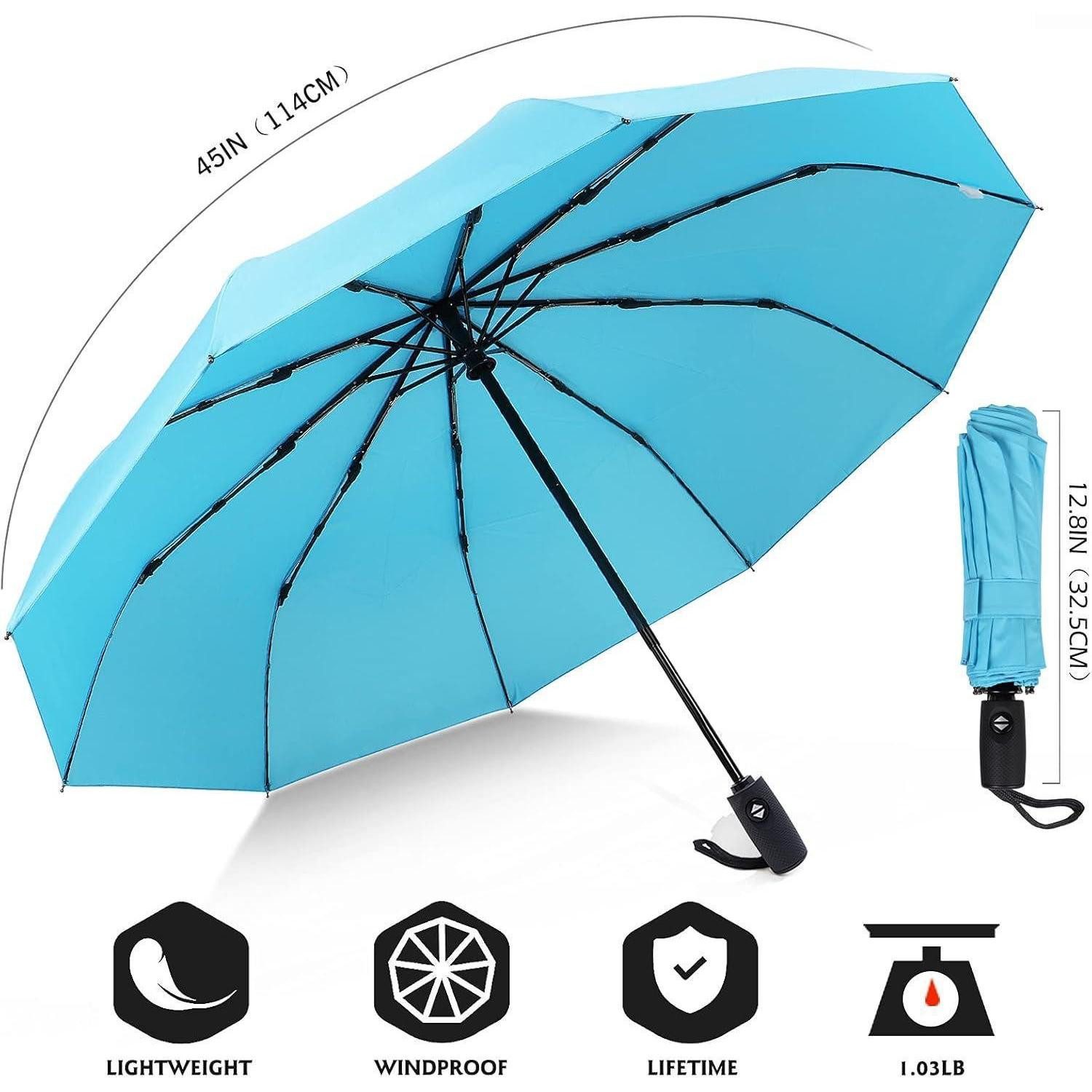 LuxusKollektion Taschenregenschirm Regenschirm Taschenschirm Automatik sturmfest windfest klein Hellblau