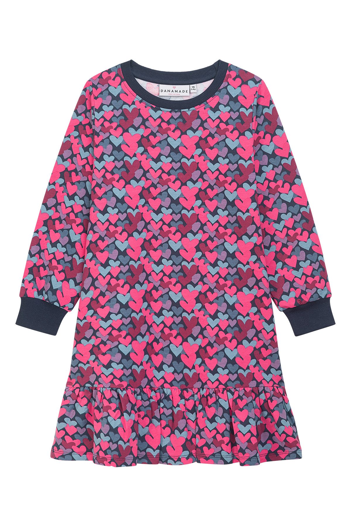 DANAMADE Jerseykleid DEDITH (1-tlg) Mädchenkleid in Navy mit fröhlichem Herzmuster