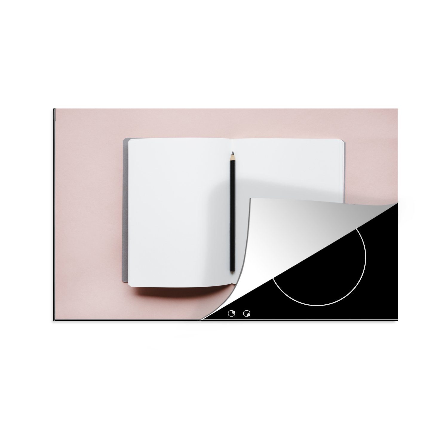 MuchoWow Herdblende-/Abdeckplatte Ein Bleistift auf einer offenen Tagesordnung, Vinyl, (1 tlg), 81x52 cm, Induktionskochfeld Schutz für die küche, Ceranfeldabdeckung