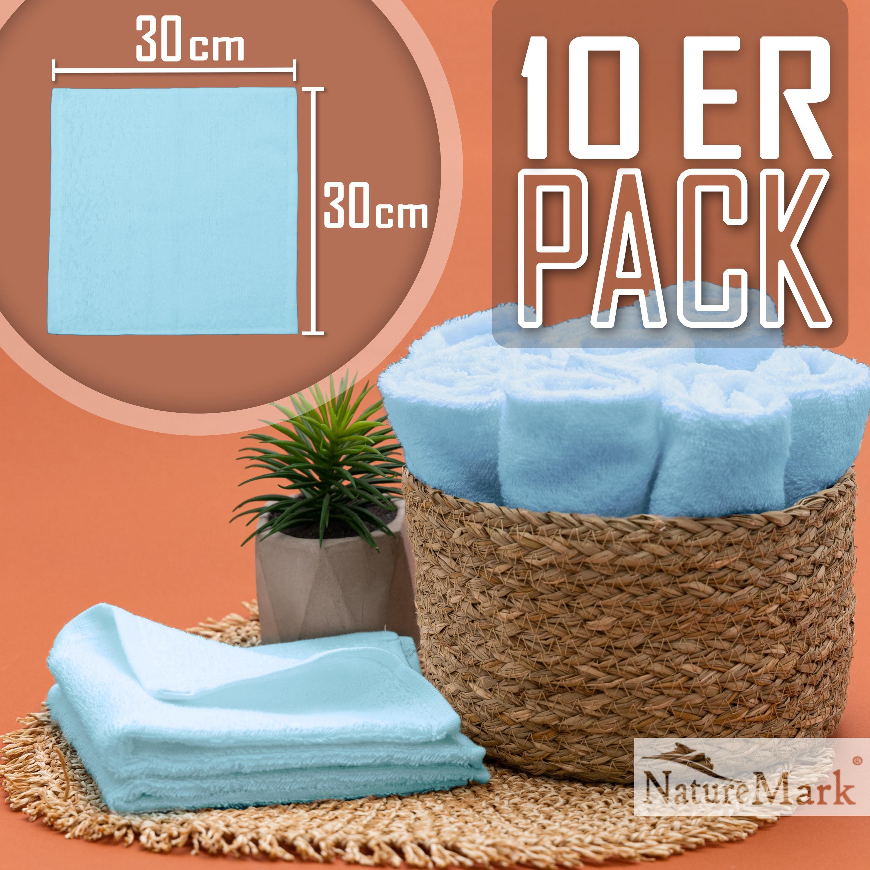 NatureMark Seiftuch 10er-Set Seiftücher 30x30cm 100% Baumwolle, (10-St), Frottier Waschlappen Seiflappen 30 x 30 cm, Hell blau – Bild 2 von 5