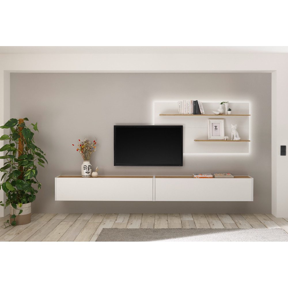 Lomadox Wohnwand CRISP-61, (3-St), weiß mit Absetzungen in Wotan Eiche Nb. günstig online kaufen