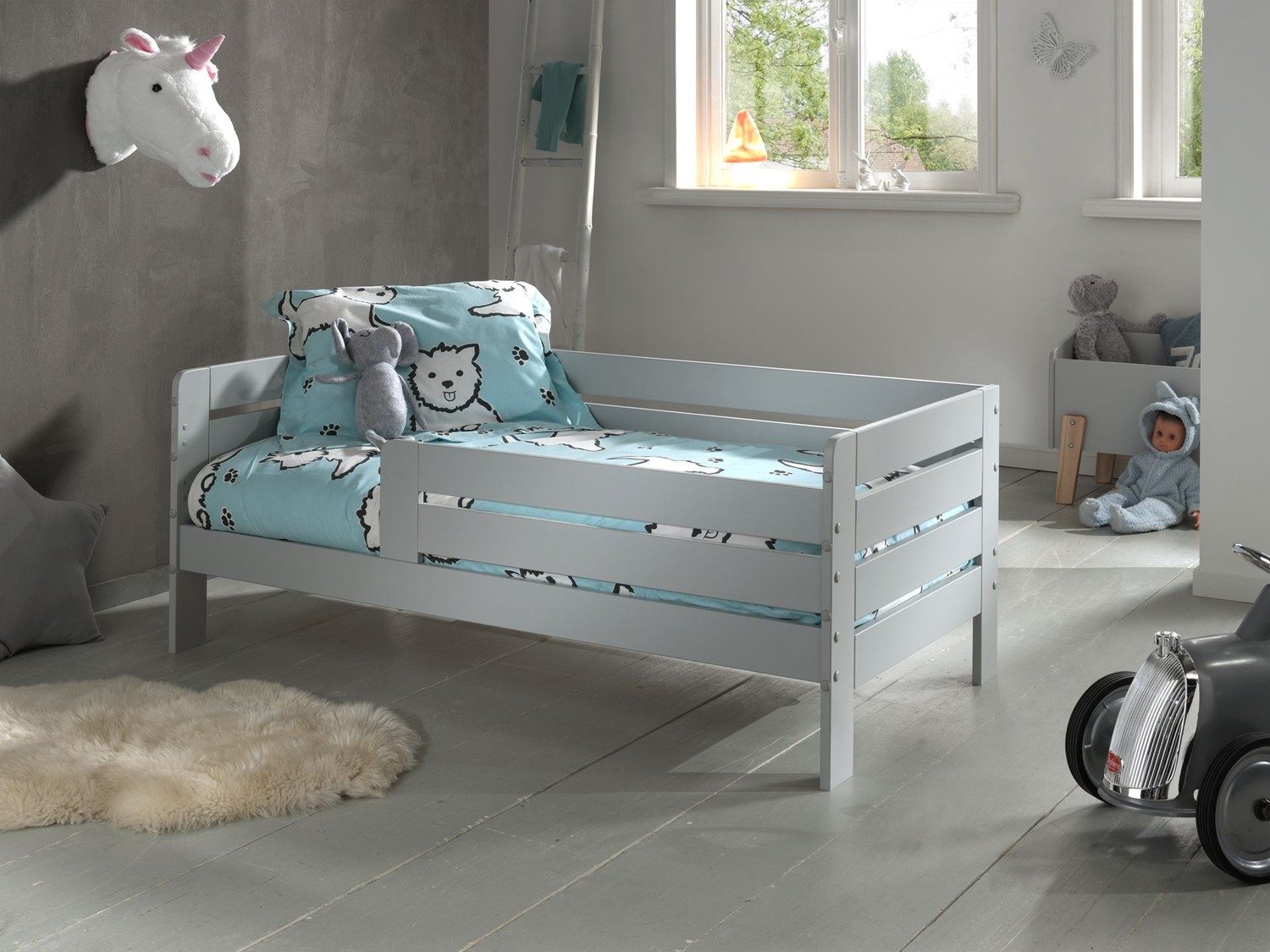 Natur24 Einzelbett Juniorbett 70 x 140 cm MDF Grau