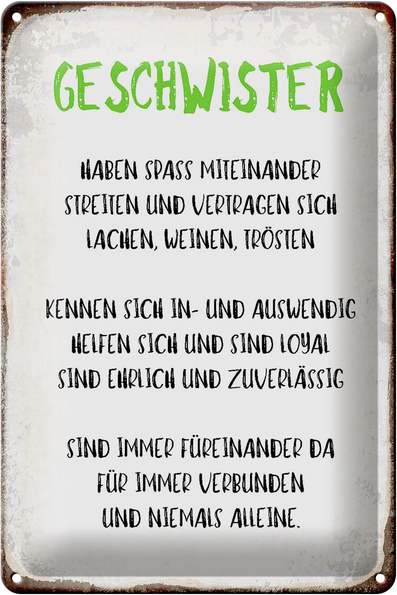 Metallschild Schild Blech 20x30cm - Made in Germany - Spruch Geschwister füreinande