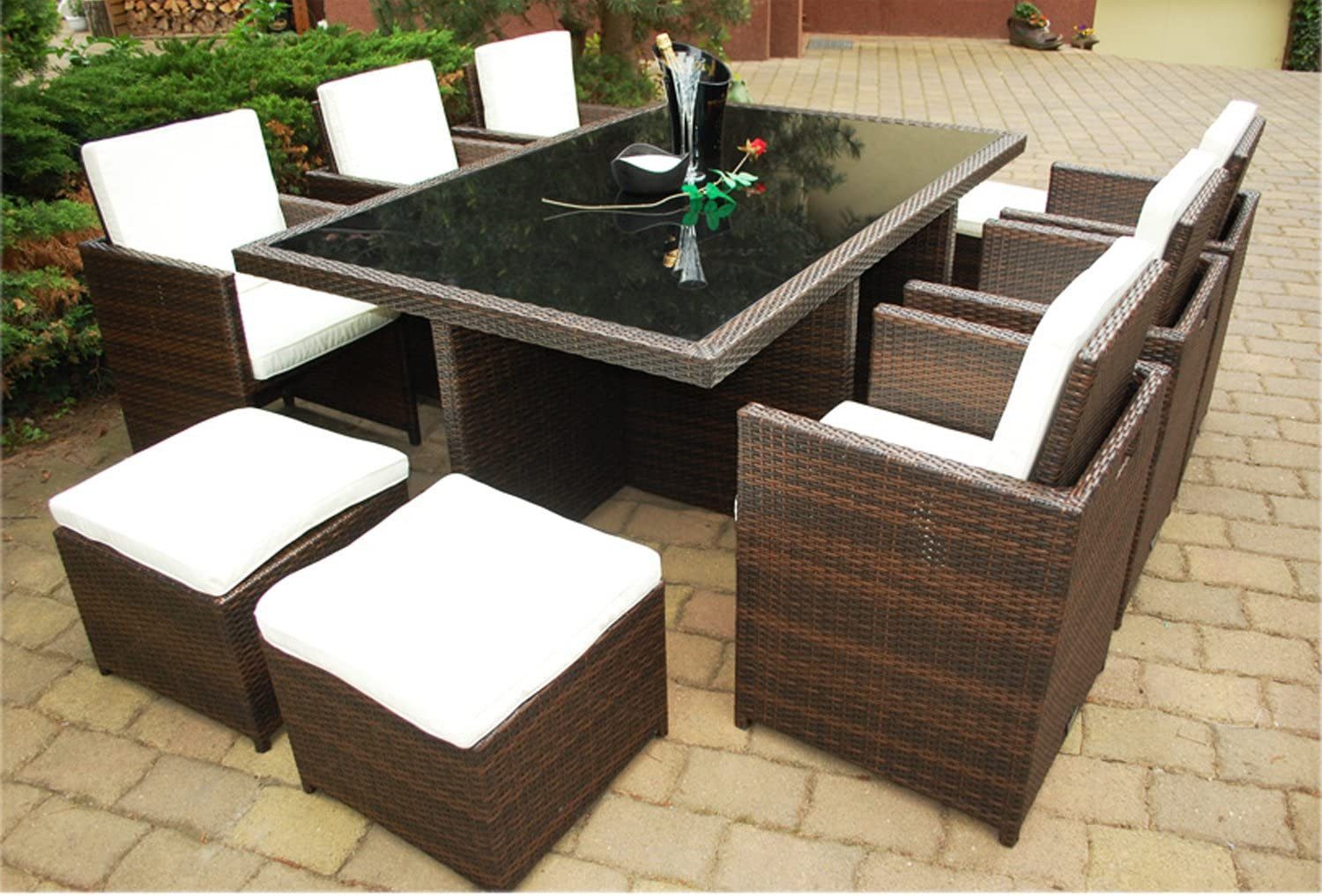 Ragnarök Möbel-Design Garten-Essgruppe Heimdall Esstisch Set 6+4, (Set, Polyrattan, Alu, Würfelsystem), Würfelsystem