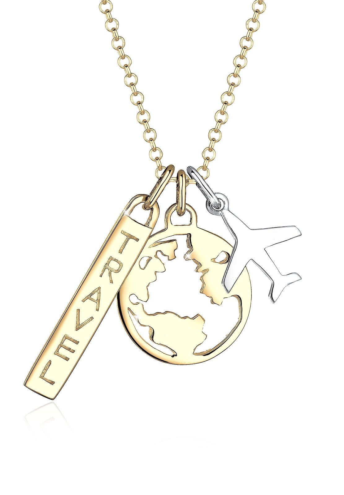 Elli Kette mit Anhänger Globus Flugzeug Travel 925 Sterling Silber Bicolor günstig online kaufen