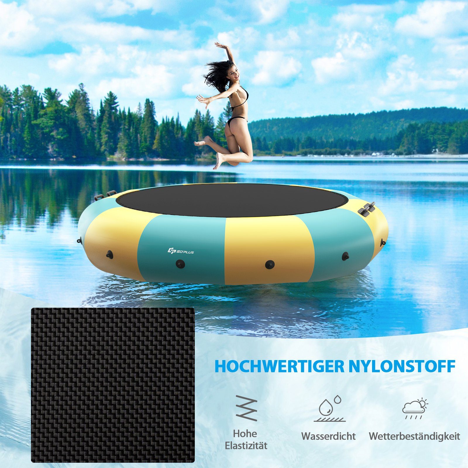 Wassertrampolin, Trampolin Wassertrampolin Gelb COSTWAY Aufblasvorrichtung elektrischer Gartentrampolin Bounce, 457cm