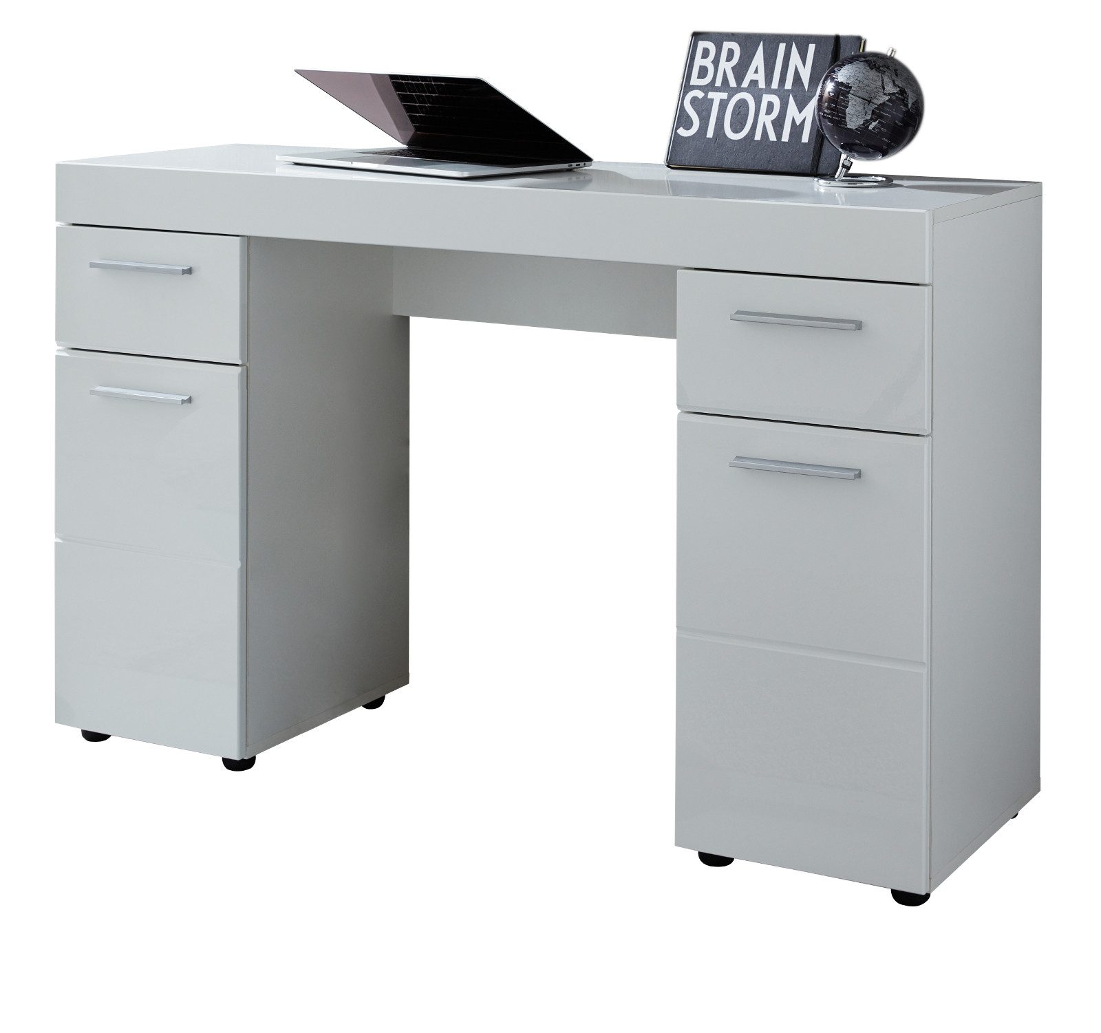 trendteam Schreibtisch Amanda (120 x 76 cm), weiß Hochglanz, mit Stauraum