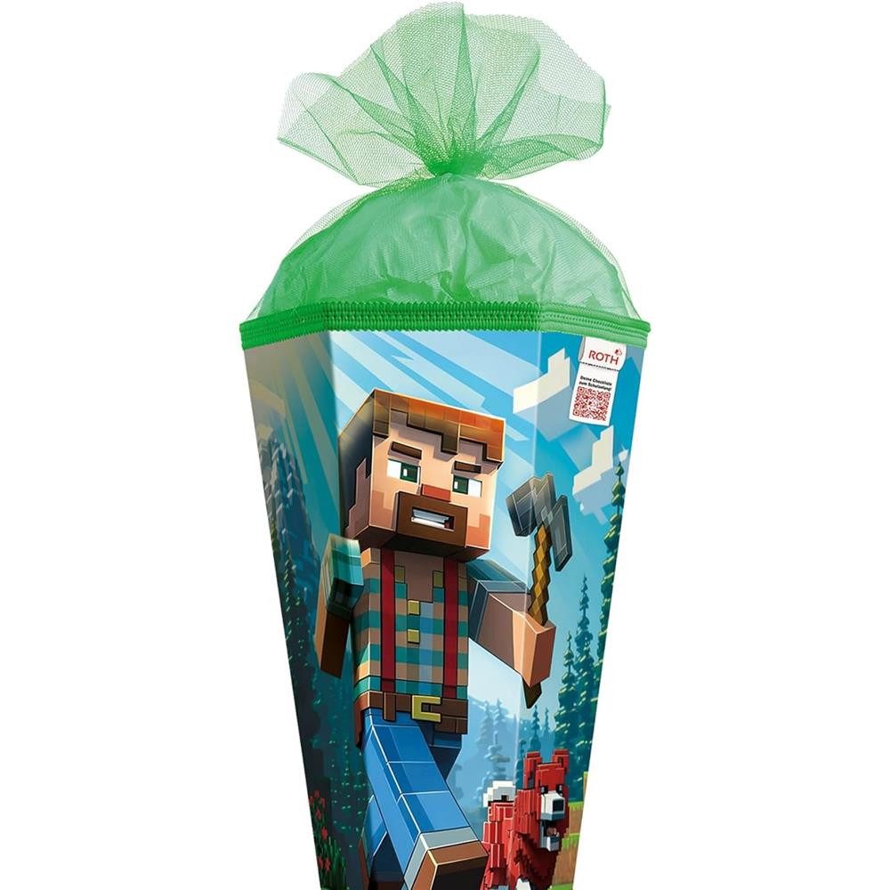 Roth Schultüte Block Game, 85cm, eckig, mit Rot(h)-Spitze, Tüllverschluss, Pixelwelt, Gamerdesign, Tüllverschluss, ROT(H)-Spitze, Schulstart