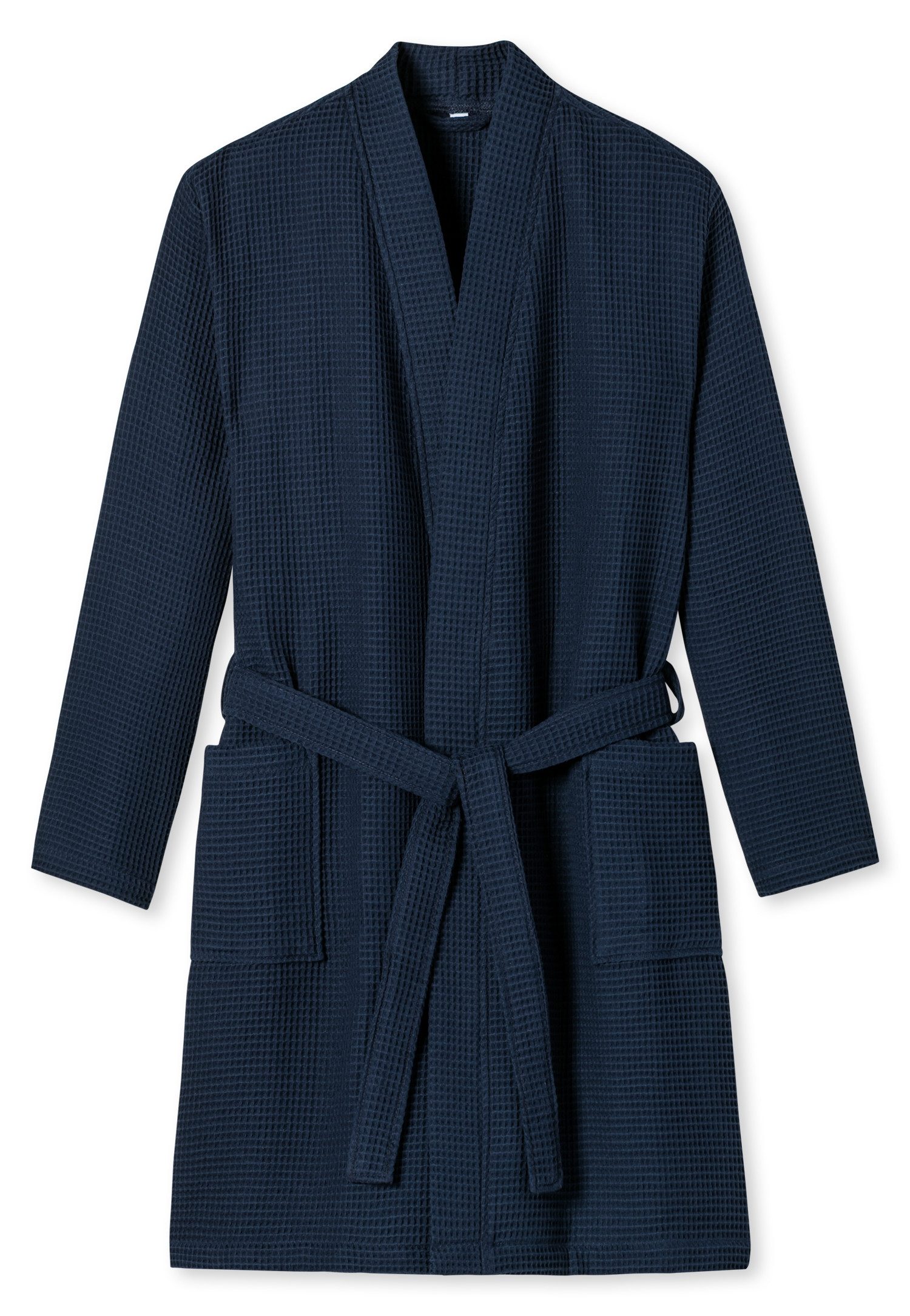 Schiesser Herrenbademantel Essentials, Kurzform, Baumwolle, Schalkragen, Gürtel, mit Bindekordel, Kimono-Schnitt