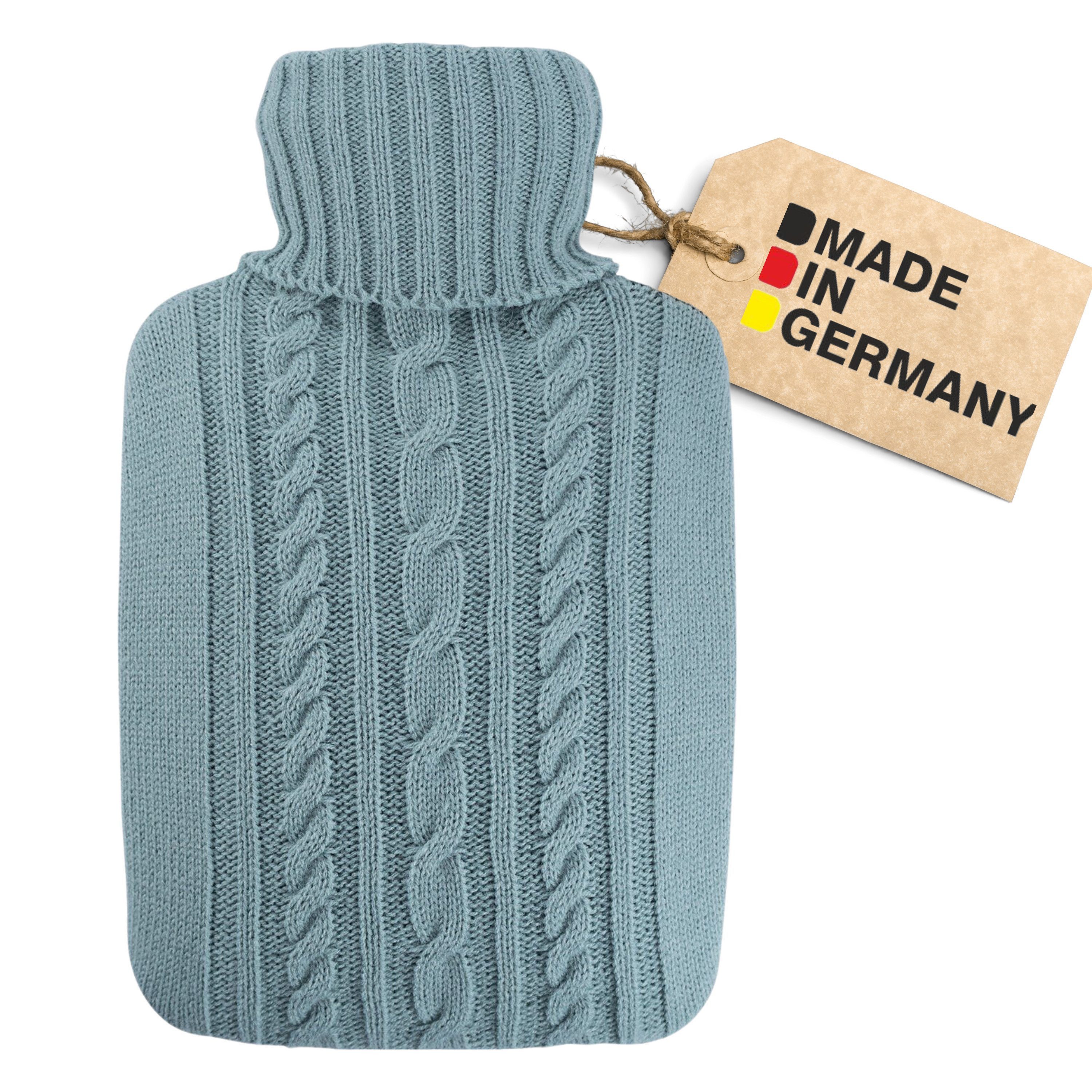 Hugo Frosch Wärmflasche Klassik 1,8 l Made in Germany mit Strickbezug, Hellblau - langlebige, auslaufsichere Bettflasche, waschbarer Überzug