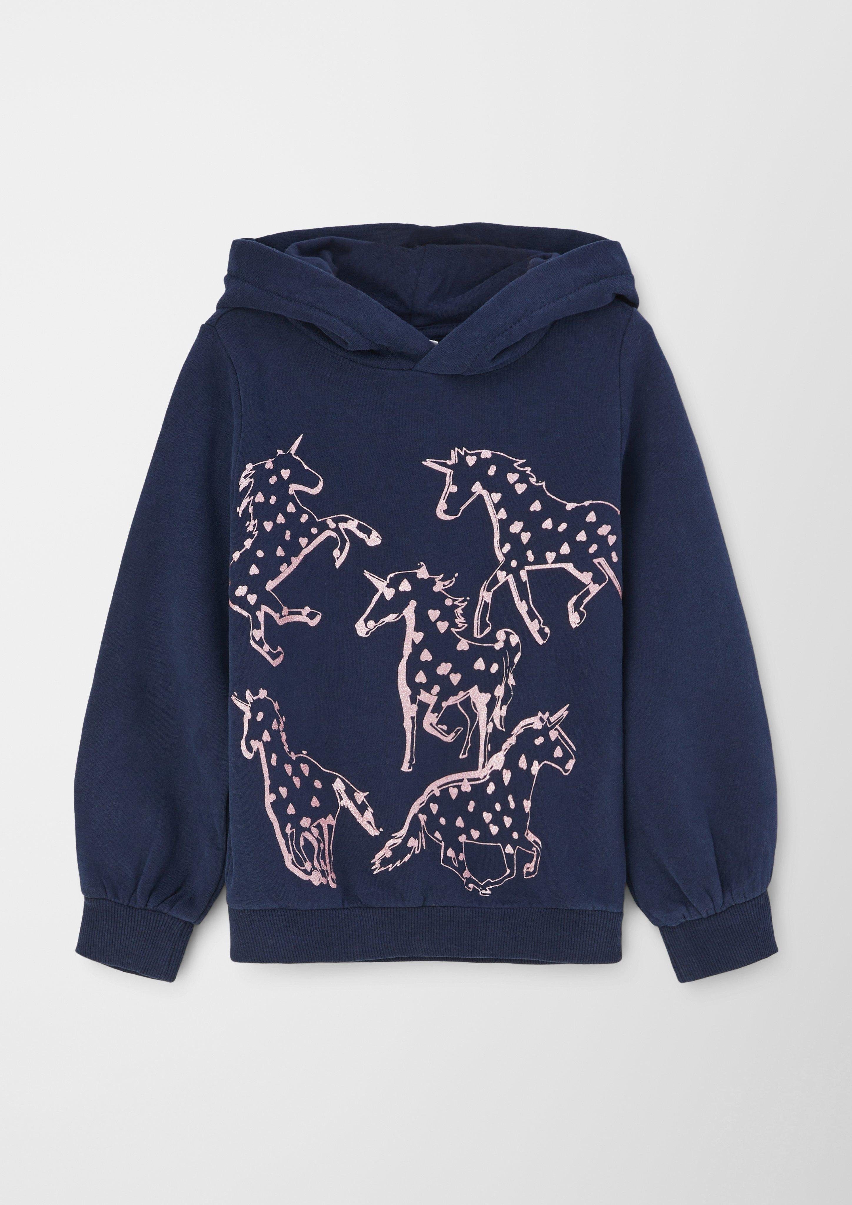 s.Oliver Sweatshirt Hoodie mit glitzerndem Print Glitzer navy