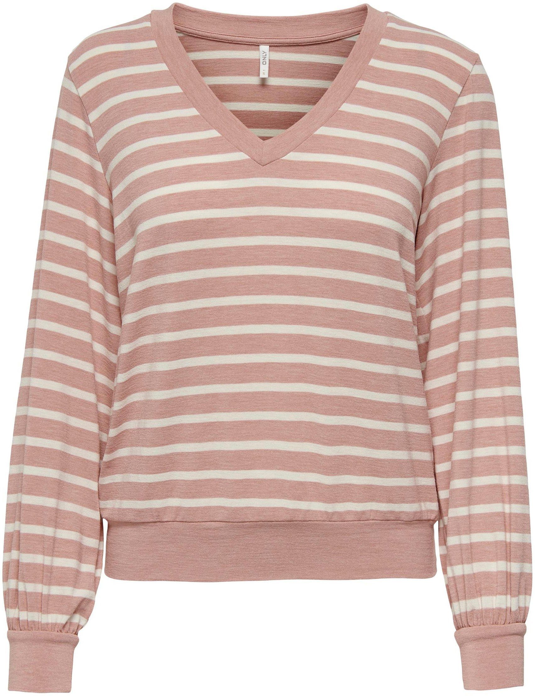 ONLY V-Shirt ONLRITA L/S V-NECK TOP JRS Misty Rose Stripes