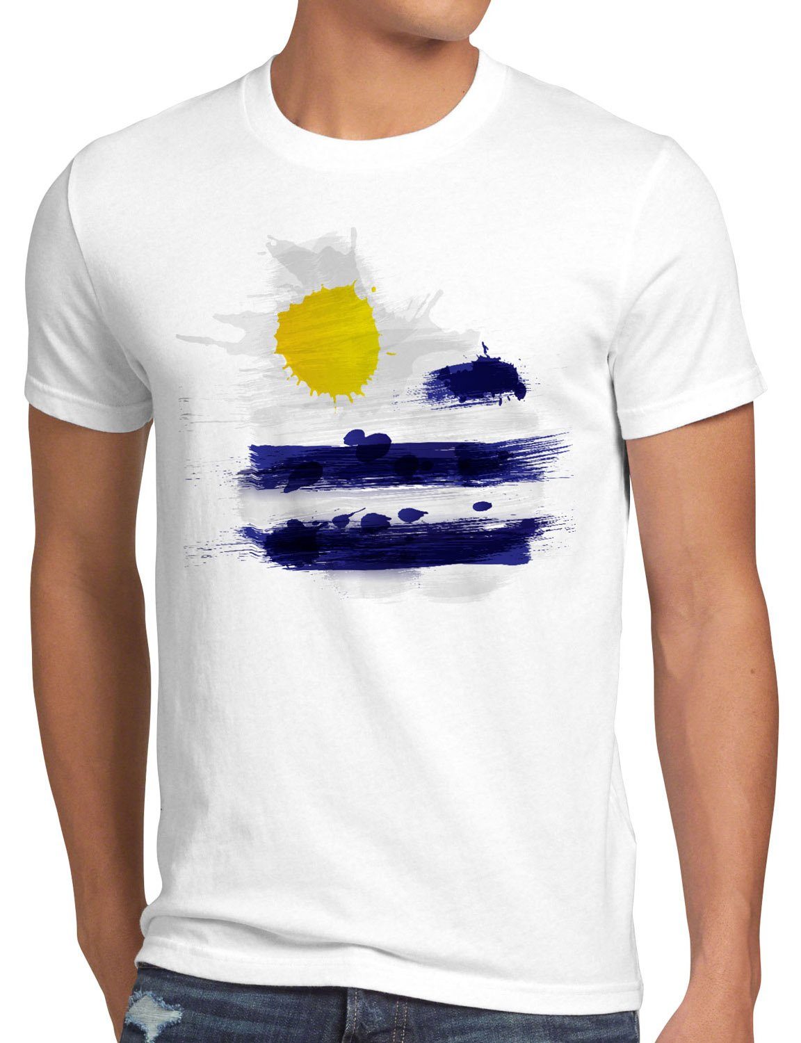 Uruguay WM weiß T-Shirt EM Fahne Herren Sport Fußball Flag Flagge style3 Print-Shirt