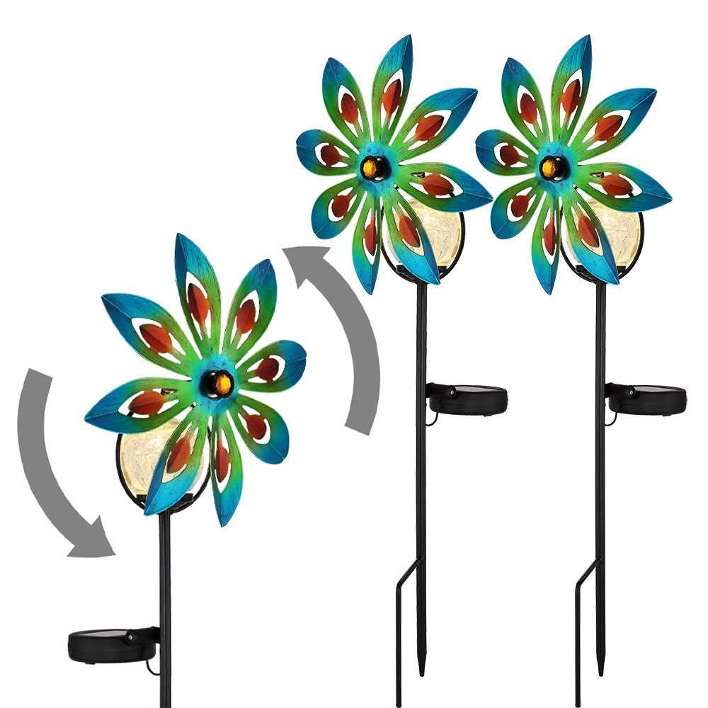 GLOBO LIGHTING LED Solarleuchte, LED-Leuchtmittel fest verbaut, Warmweiß, Solarlampe Windrad Außenleuchte LED Gartendeko bunt H 50 cm 2er Set