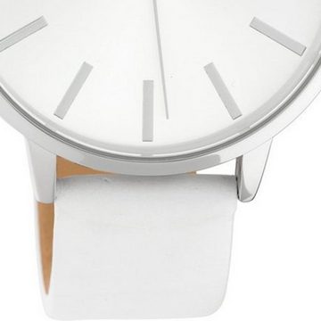 OOZOO Quarzuhr Oozoo Damen Armbanduhr weiß, Damenuhr rund, groß (ca. 42mm) Lederarmband, Fashion-Style