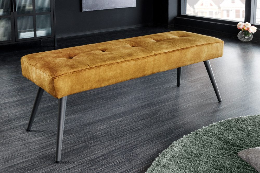 riess-ambiente Sitzbank BOUTIQUE 100cm senfgelb/schwarz – Samt-Bezug, Metallbeine (Einzelartikel, 1-St), hochwertiger Bezug mit Ziernähten - ideal für Flur oder Wohnbereich