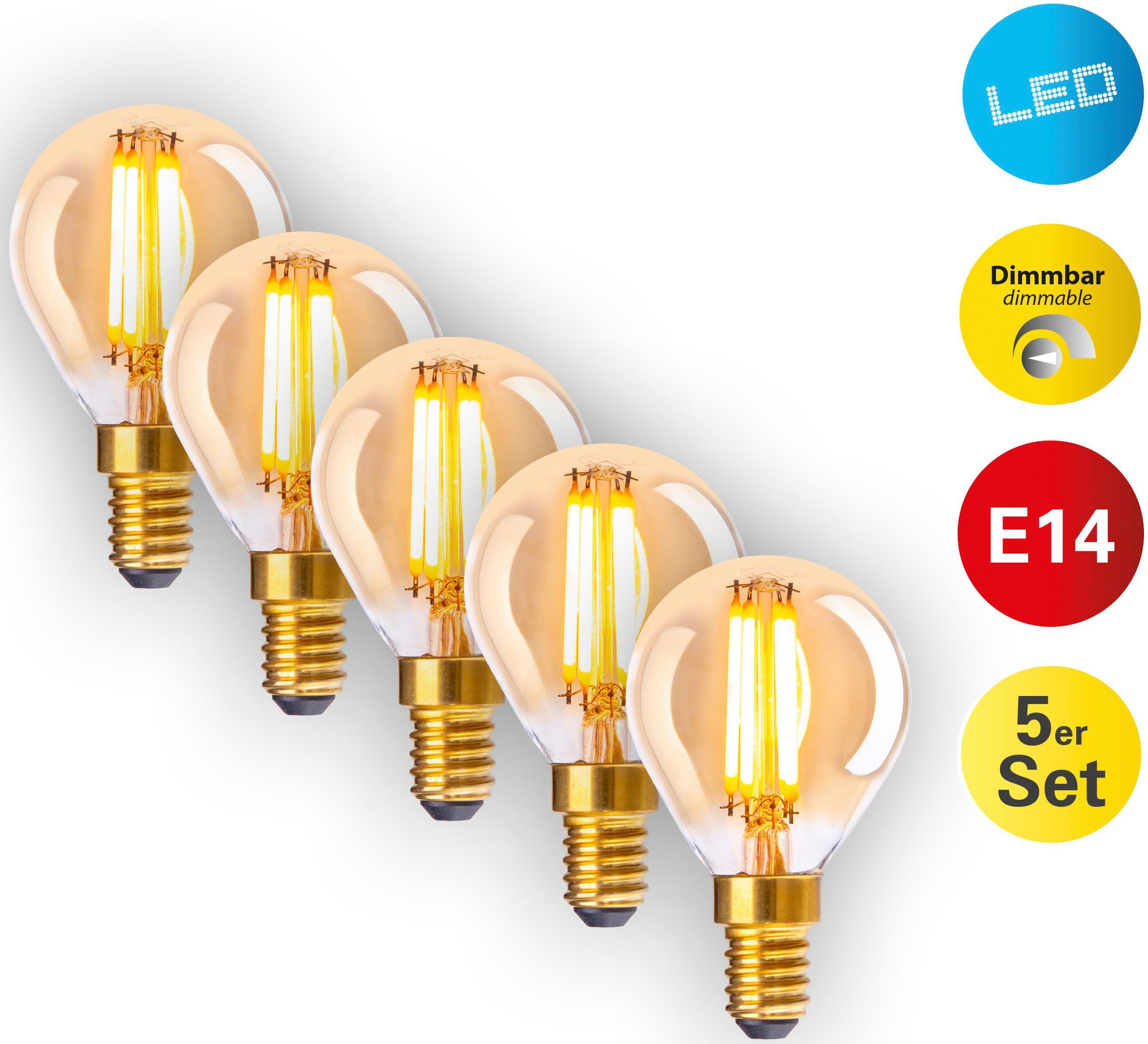 näve LED-Leuchtmittel Dilly, E14, 5 St., Warmweiß, dimmbar, 2058 Kelvin