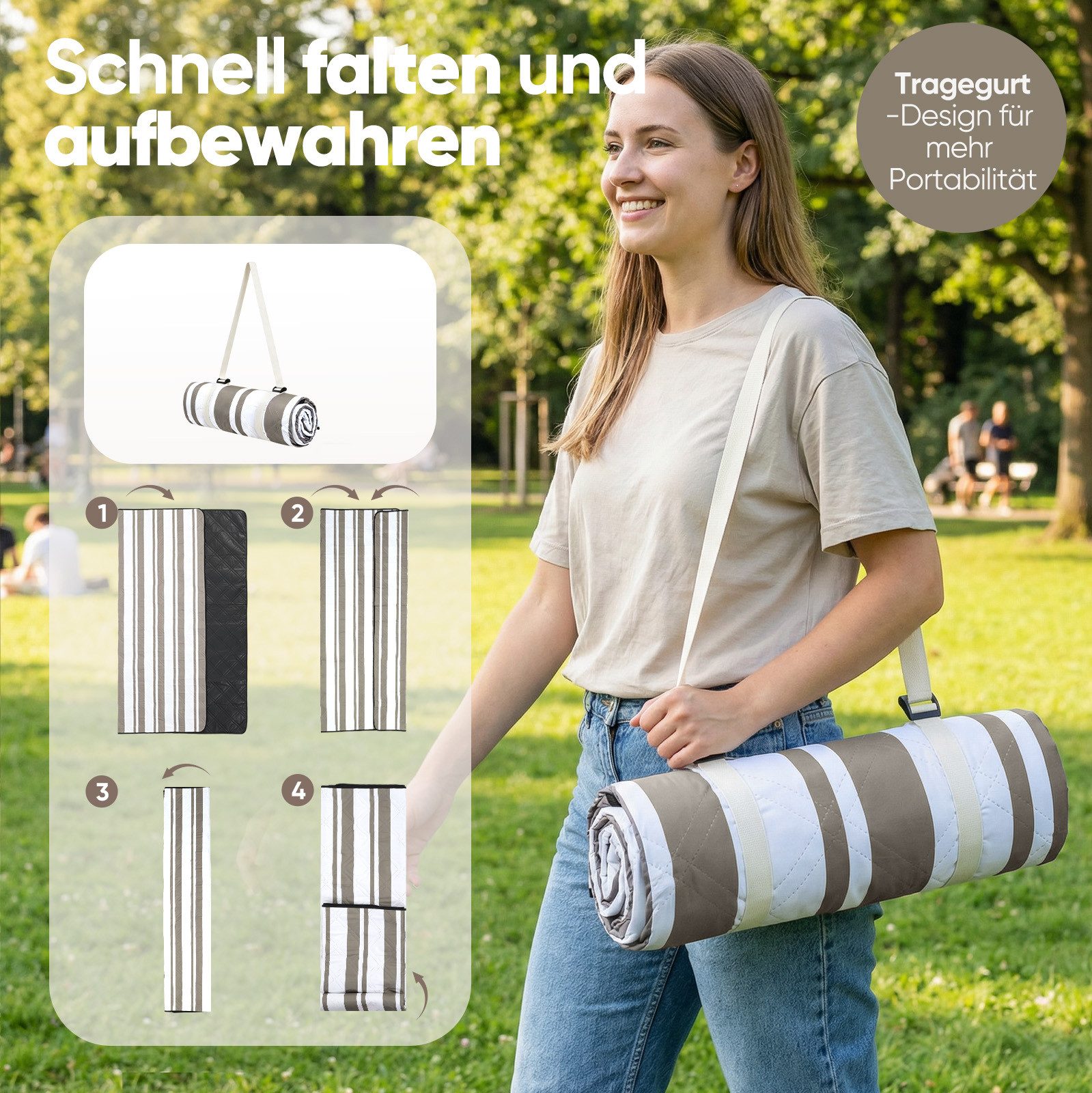 Picknickdecke Picknickdecke Wasserdicht Campingdecke 200x200 cm, Sekey, 3-Schicht mit PEVA Unterseite, für 4–6 Personen, für Strand & Camping