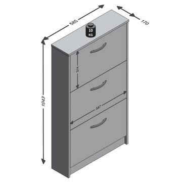 FMD Schuhregal Schuhschrank mit 3 Kippfächern Eichenbraun, 1-tlg.