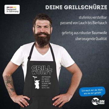 MoonWorks Grillschürze Grill-Schürze für Männer mit Spruch Grill Wurst Aufpassen du musst, die Wurst schon eine dunkle Seite hat Küchenschürze Moonworks®, mit kreativem Aufdruck