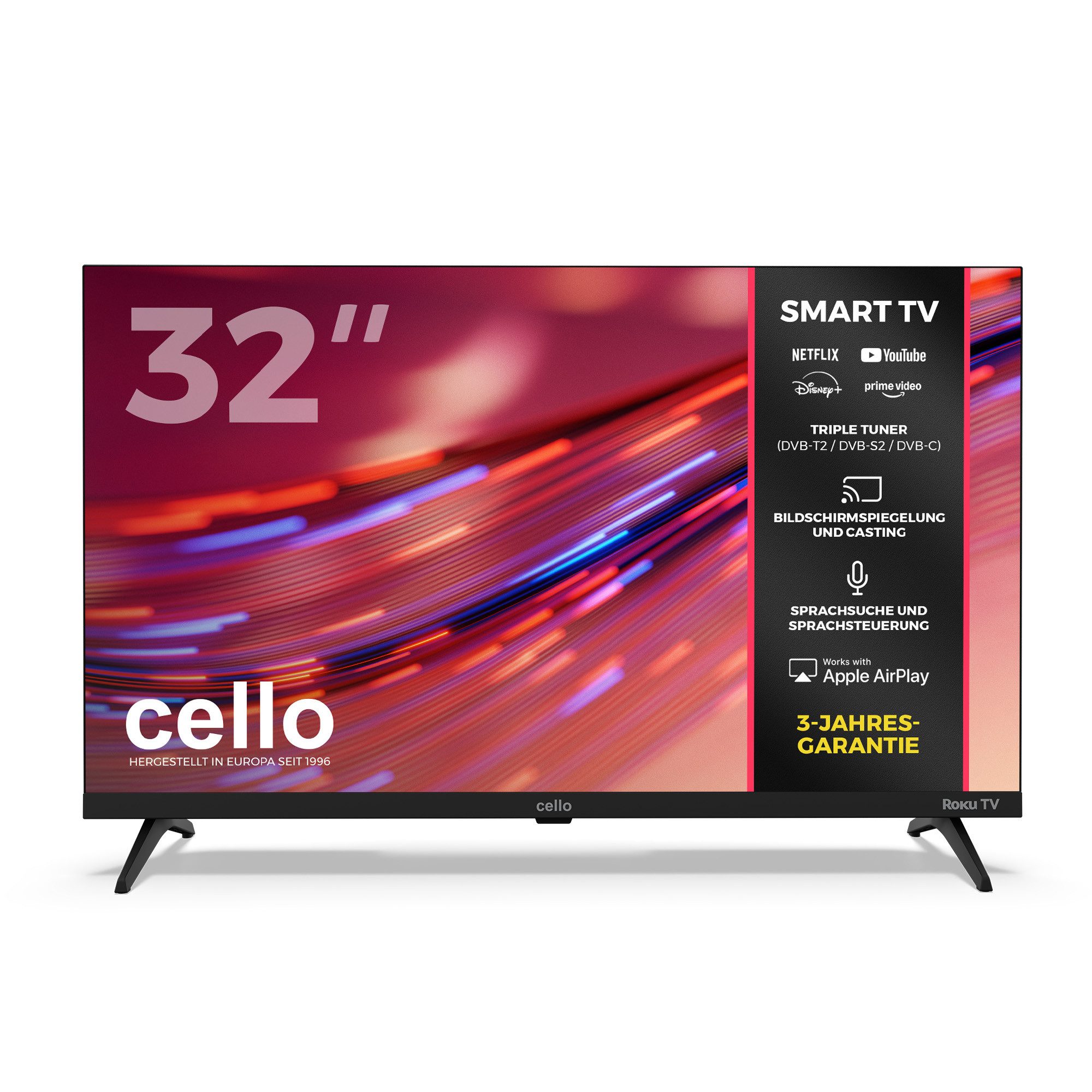 Cello C32RK LED-Fernseher (80 cm/32 Zoll, HD-Ready, Smart-TV, Hotel Modus, Roku OS, Triple-Tuner, Sprachsteuerung)