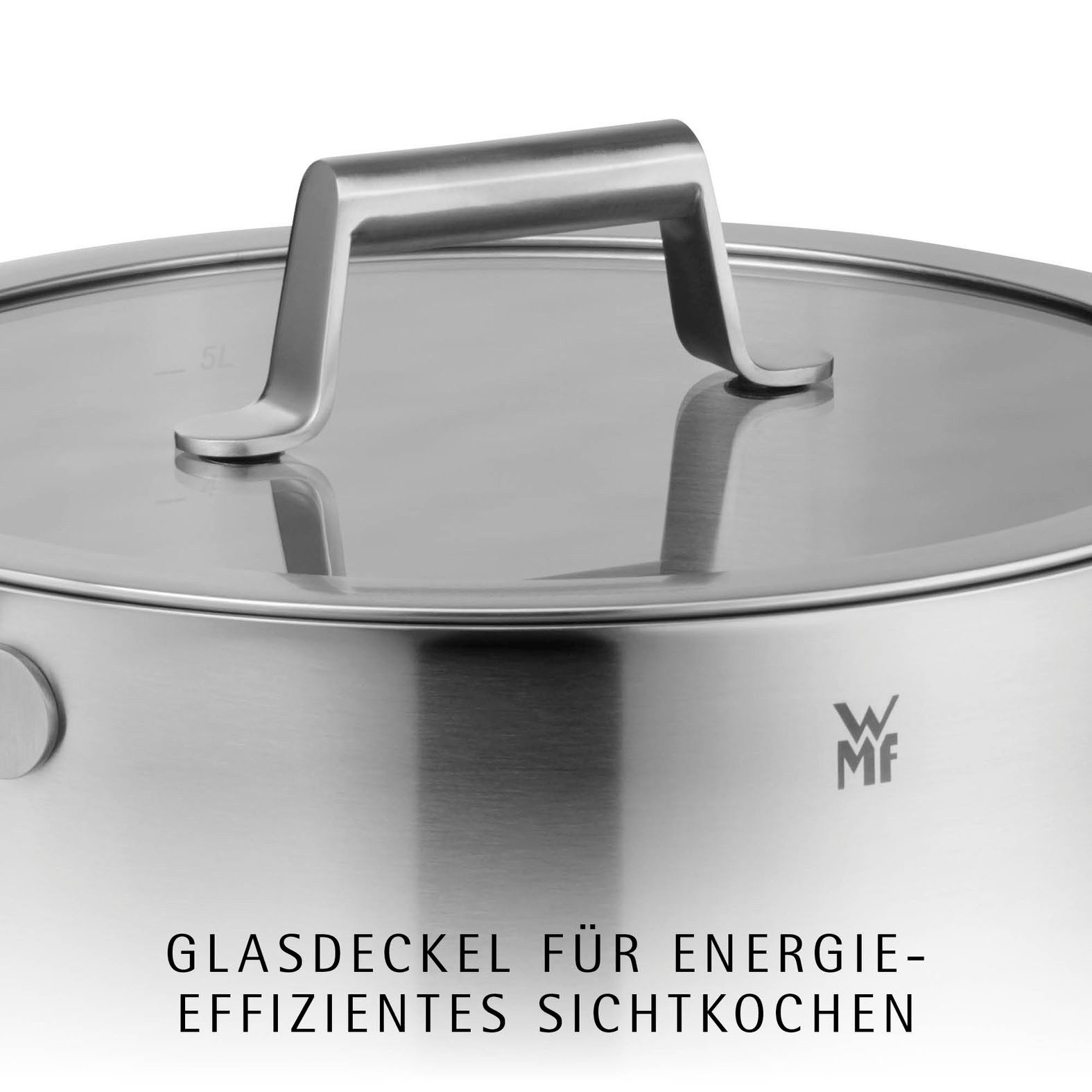 WMF Topf-Set Comfort Line Induktion, Kochtopf Set mit Glasdeckel, mattiert, Cromargan® Edelstahl Rostfrei 18/10 (Set, 5-tlg., 3x Fleischtopf Ø /16/20/24cm, 1 Bratentopf Ø 20cm, 1 Kasserolle Ø16 cm), Töpfe Set stapelbar, für alle Herdarten geeignet, mit Innenskalierung
