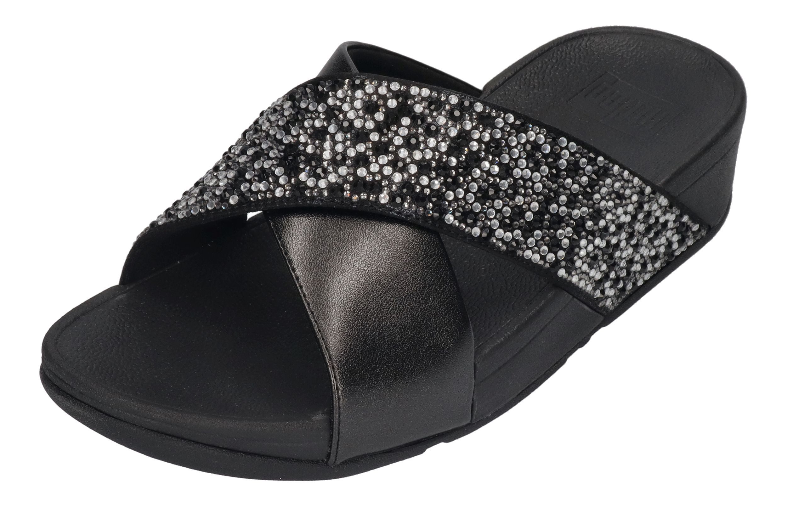LULU CRYSTAL-MIX METALLIC CROSS SLIDES Pantolette