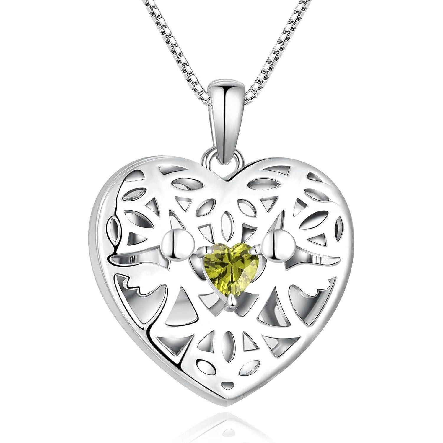 LuxusKollektion Medallionanhänger Herz Foto Medaillon Schutzengel Halskette 925 Silber Zirkonia Memory
