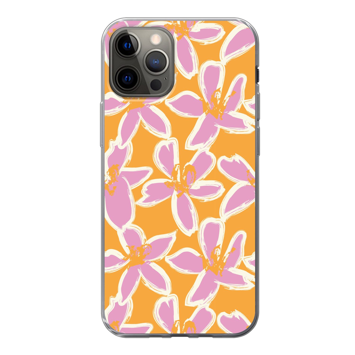 MuchoWow Handyhülle für Apple iPhone 13 Pro Blumen - Muster - Rosa - Orange, Smartphone-Bumper, Print, Handy Schutzhülle Dünn