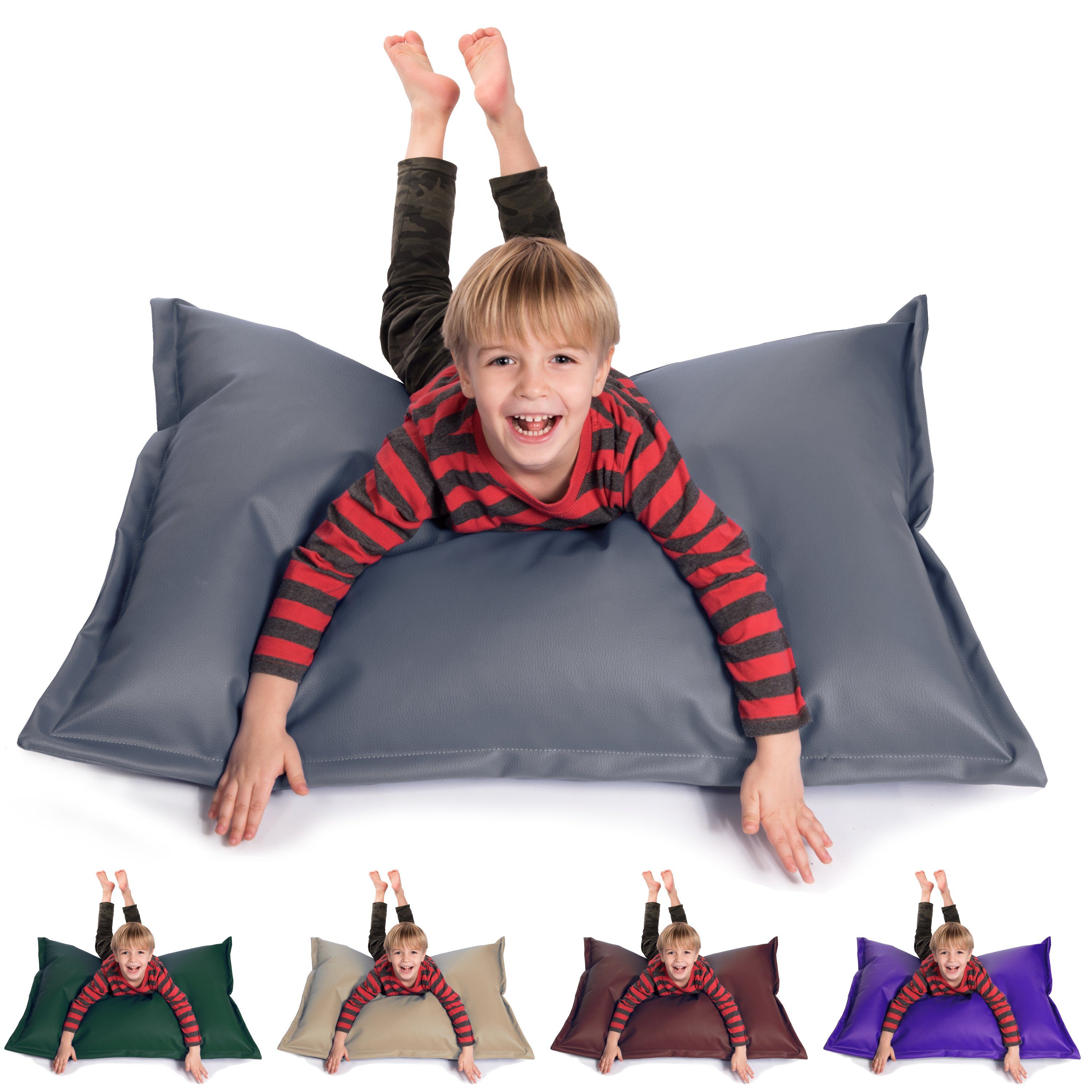 sunnypillow Sitzsack aus Kunstleder Outdoor & Indoor für Kinder & Erwachsene, 100 x 70 cm mit 60L Styropor Füllung