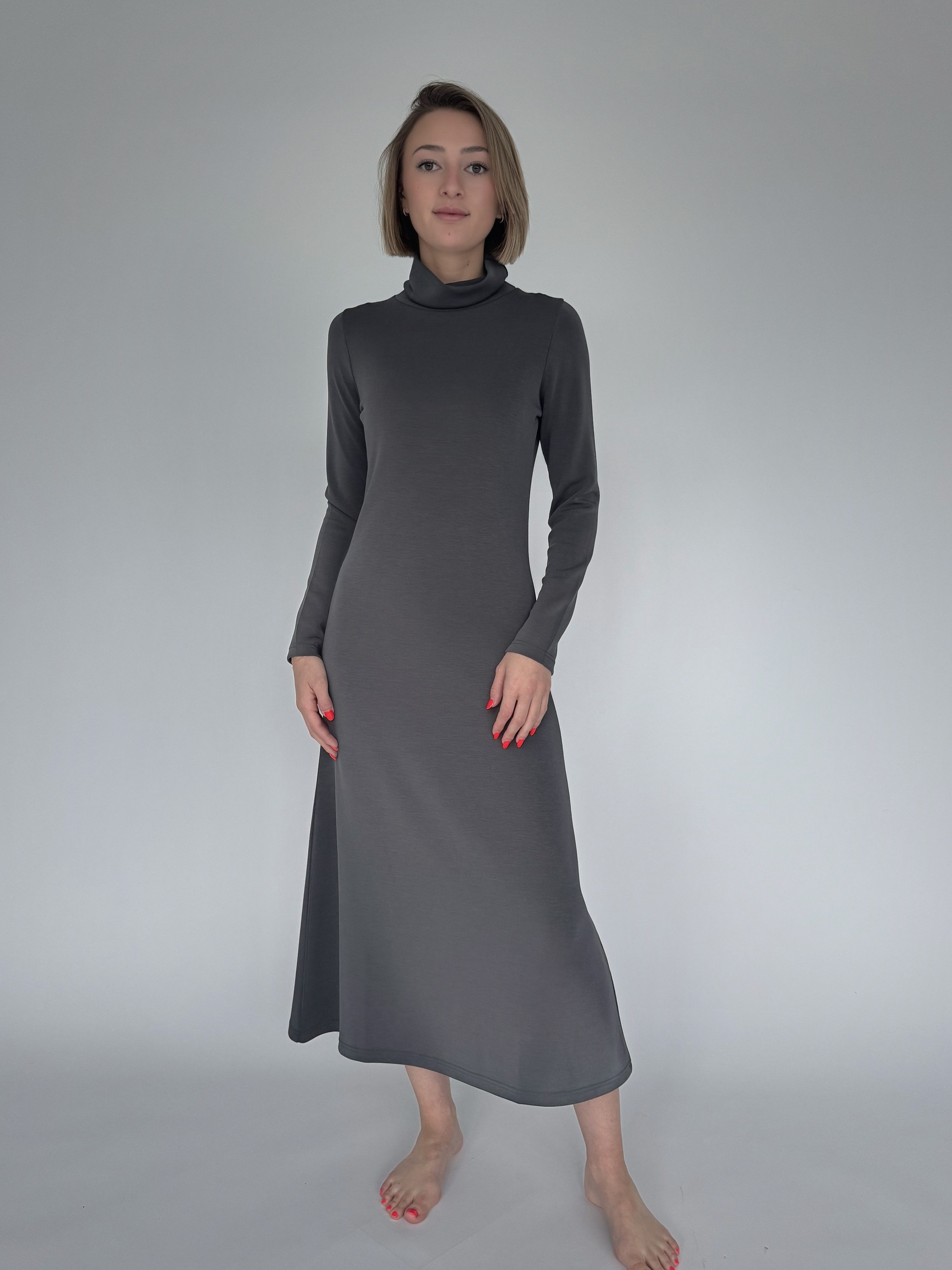 Zuckerwatte Scubakleid Midikleid mit Rollkragen und langem Arm, leichte A-L günstig online kaufen