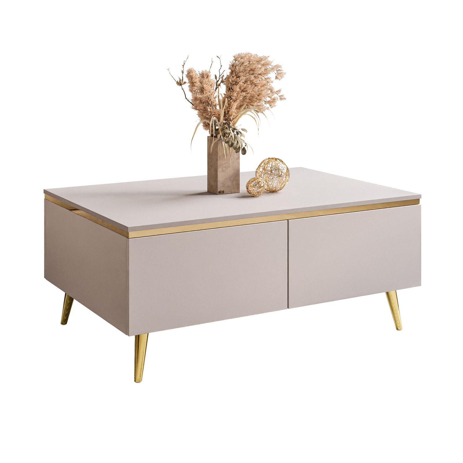 ALLHOUSE24 Couchtisch PEONY KASCHMIR matt mit Stauraum mit goldener Leiste, Metallbeine (1x Couchtisch), Breite 90 cm