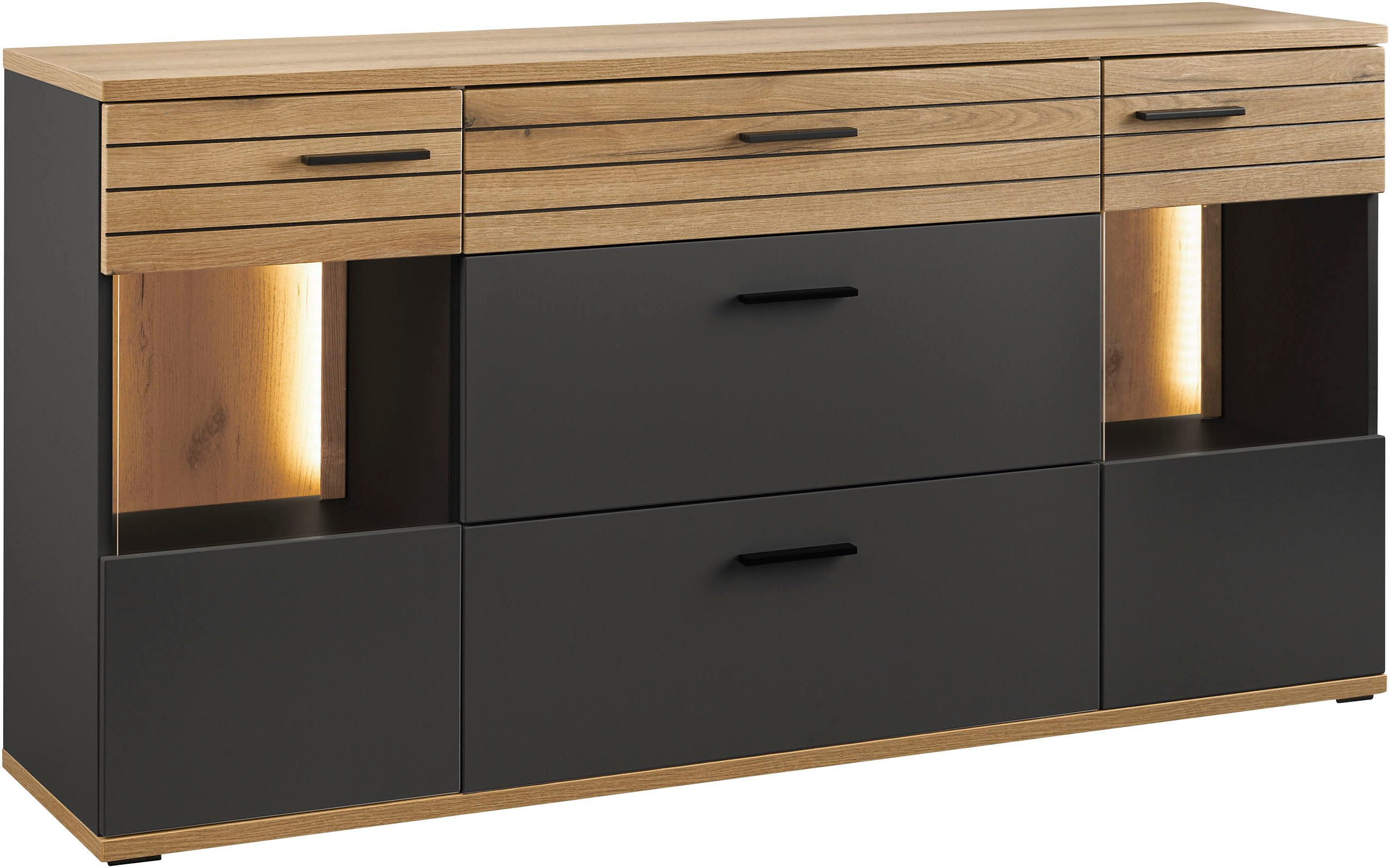 set one by Musterring Sideboard Quincy (1 St), Mit Glasausschnitt und LED, in Anthrazit/Lichtgrau erhältlich, 160 cm