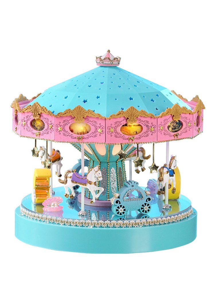 Cute Room 3D-Puzzle 3D-Puzzel DIY Miniaturhaus Puppenhaus Karussell, Puzzleteile, 3D-Puzzle, Miniaturhaus, Maßstab 1:24, Modellbausatz zum basteln