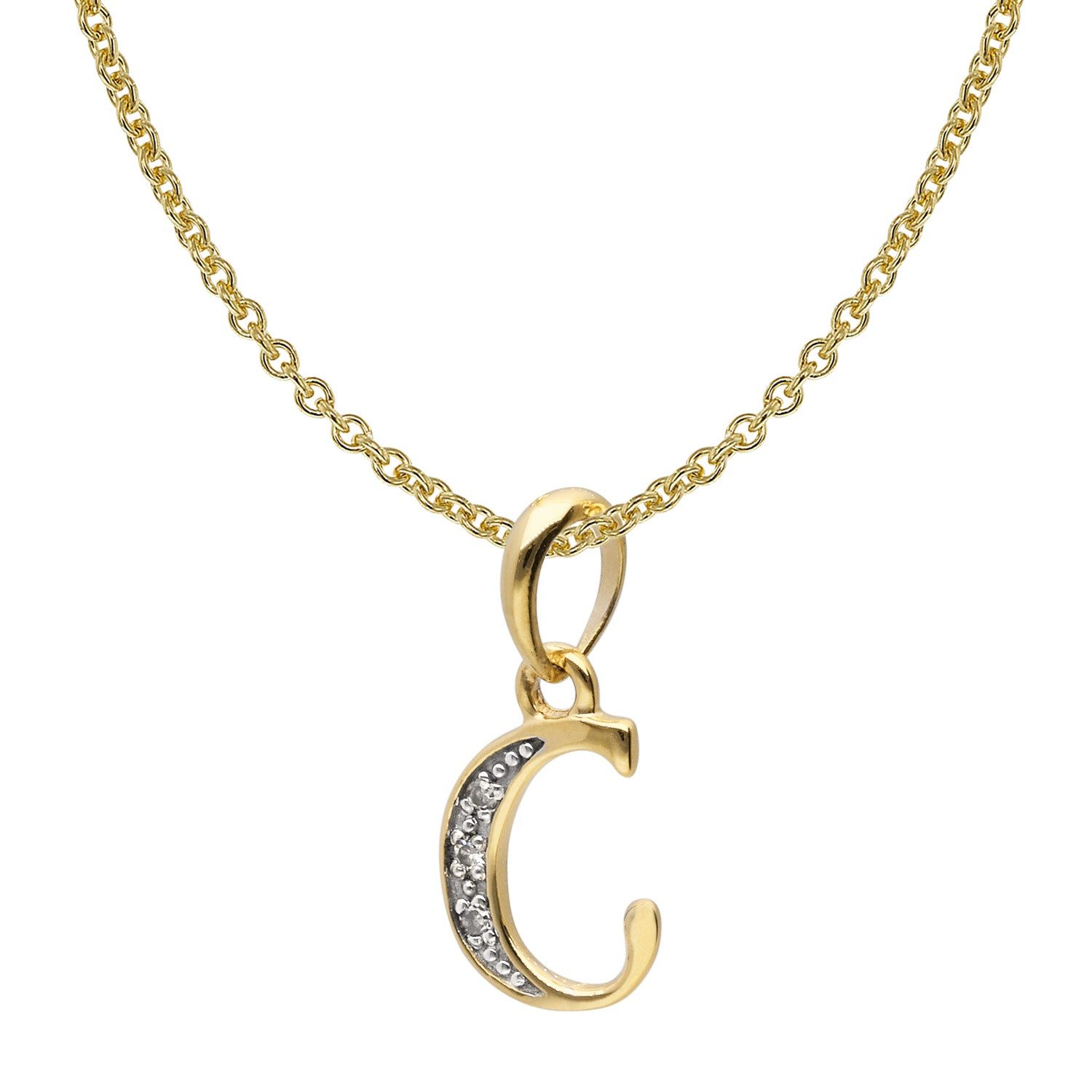Kette mit Anhänger Buchstaben-Anhänger C Gold 333/8K mit vergoldeter Silberkette