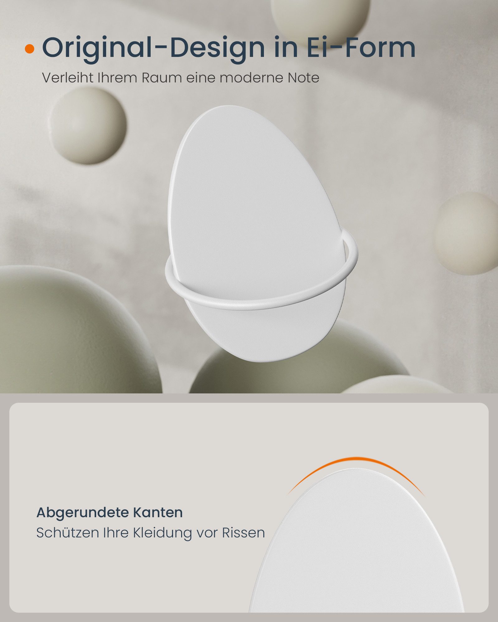 VASAGLE Garderobenpaneel, 4er Set, Kleiderhaken, Wand, Mäntel, Ei-Form Design, bis 5 kg belastbar