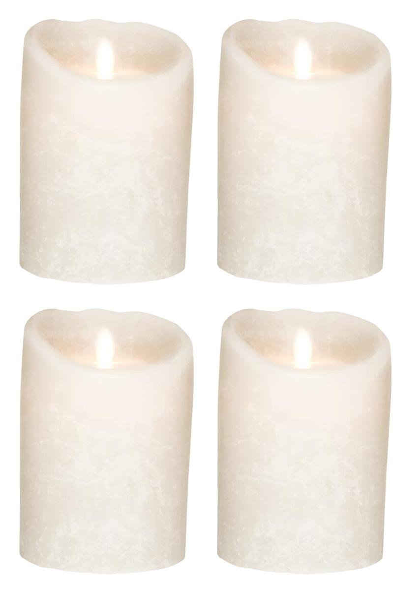 SOMPEX LED-Kerze 4er Set Flame LED Kerzen weiß Frost 12,5cm (Set, 4-tlg., 4 Kerzen, Höhe 12,5cm, Durchmesser 8cm), mit Timer, Echtwachs, täuschend echtes Kerzenlicht