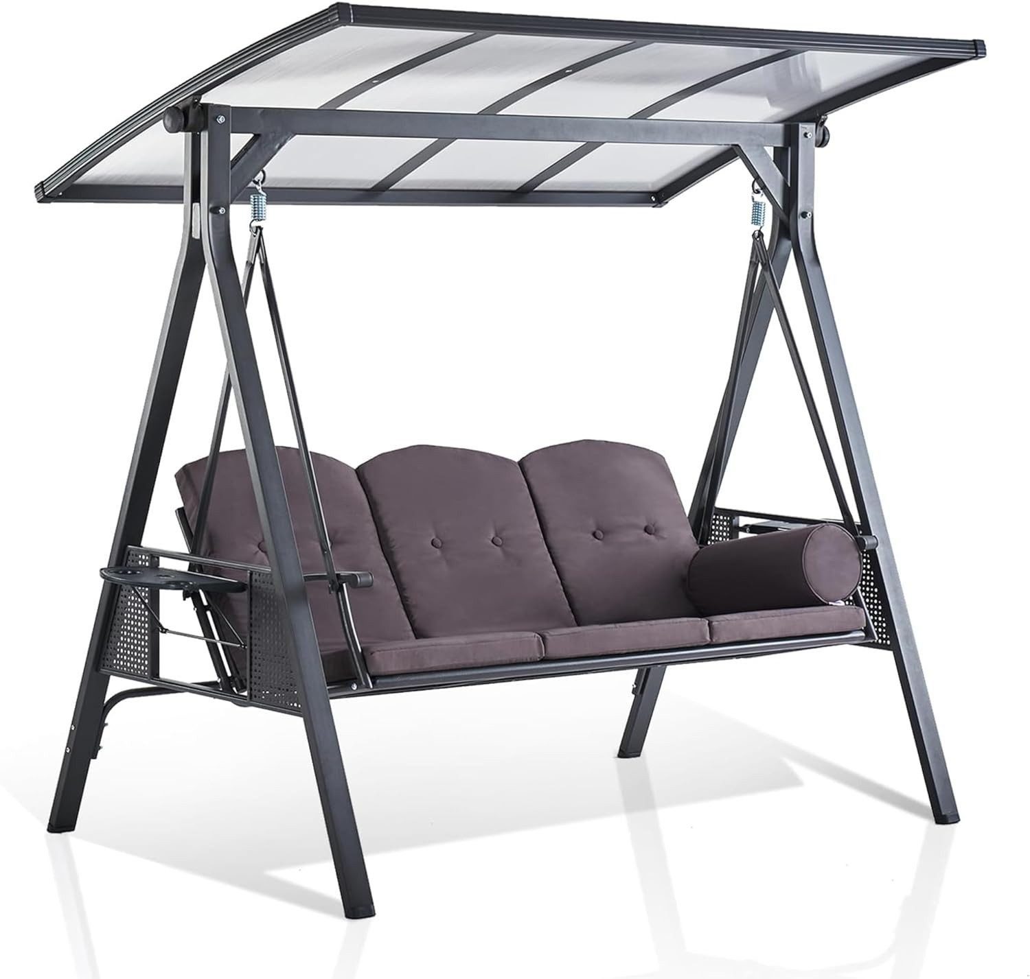 PURPLE LEAF Hollywoodschaukel Gartenschaukel mit Verstellbares Sonnendach Schaukel, 3-Sitzer, mit PVC Hardtop, Verstellbares Sonnendach, Robust & Wetterfest