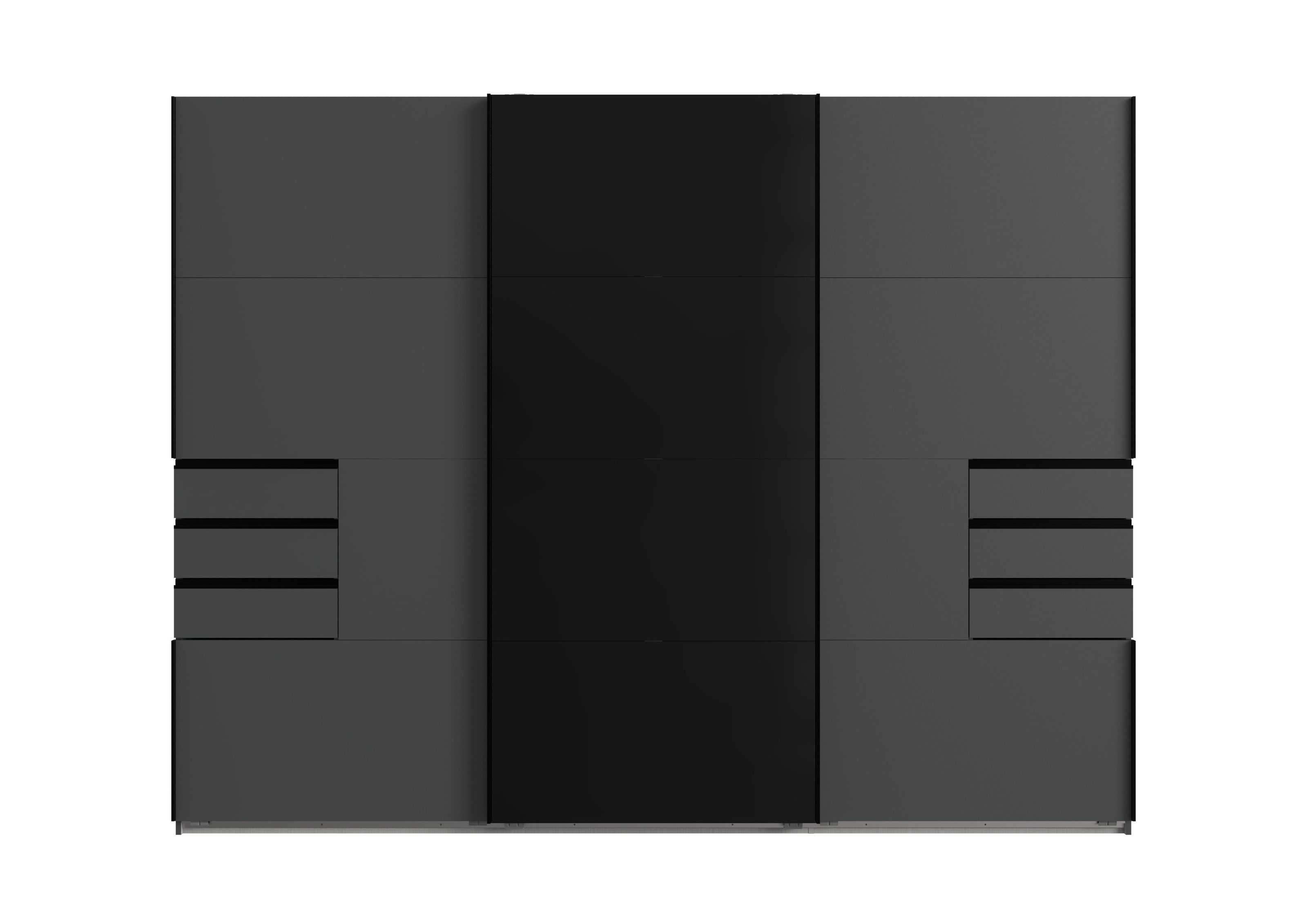 freiraum Schwebetürenschrank Saigon 6 Schubladen, in GRPAHIT + GLAS SCHWARZ - 270x208x64cm (BxHxT)