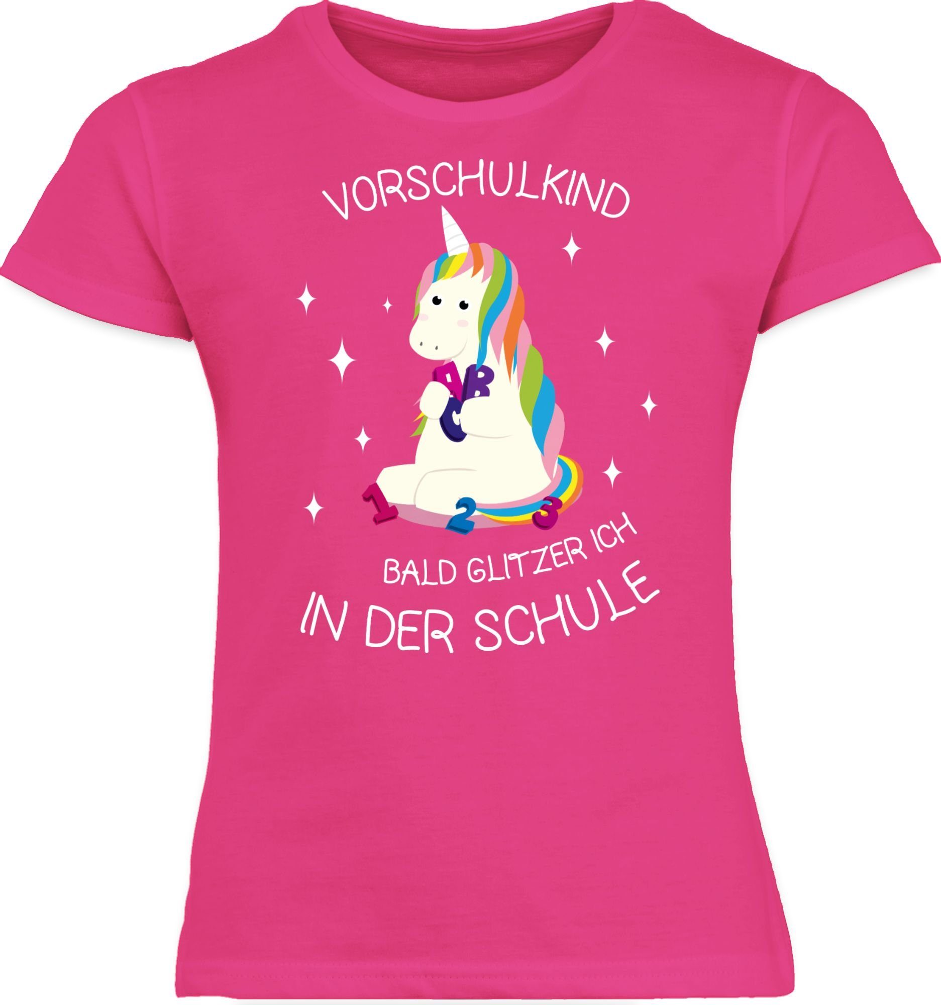1 Mädchen Fuchsia T-Shirt Einhorn Einschulung Vorschul-Kind Shirtracer