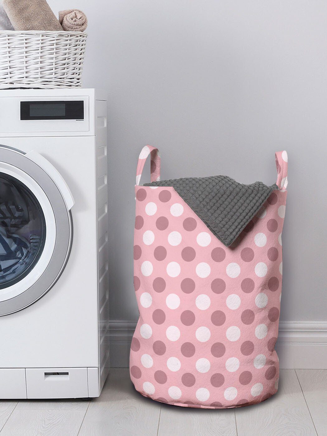 Wäschekorb Wäschesäckchen Abakuhaus Abstrakt für Waschsalons, Kordelzugverschluss Tupfen Runde Griffen mit Kunst Rosa