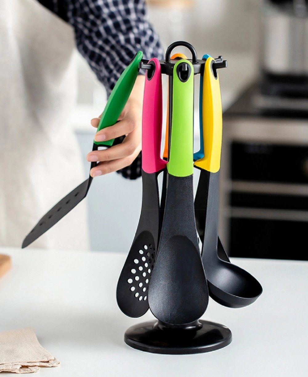 Cheffinger Kochbesteck-Set Küchenhelfer 7-teilig Spaghettiheber, Schöpfkelle, Pfannenwender (7-teiliges Set)