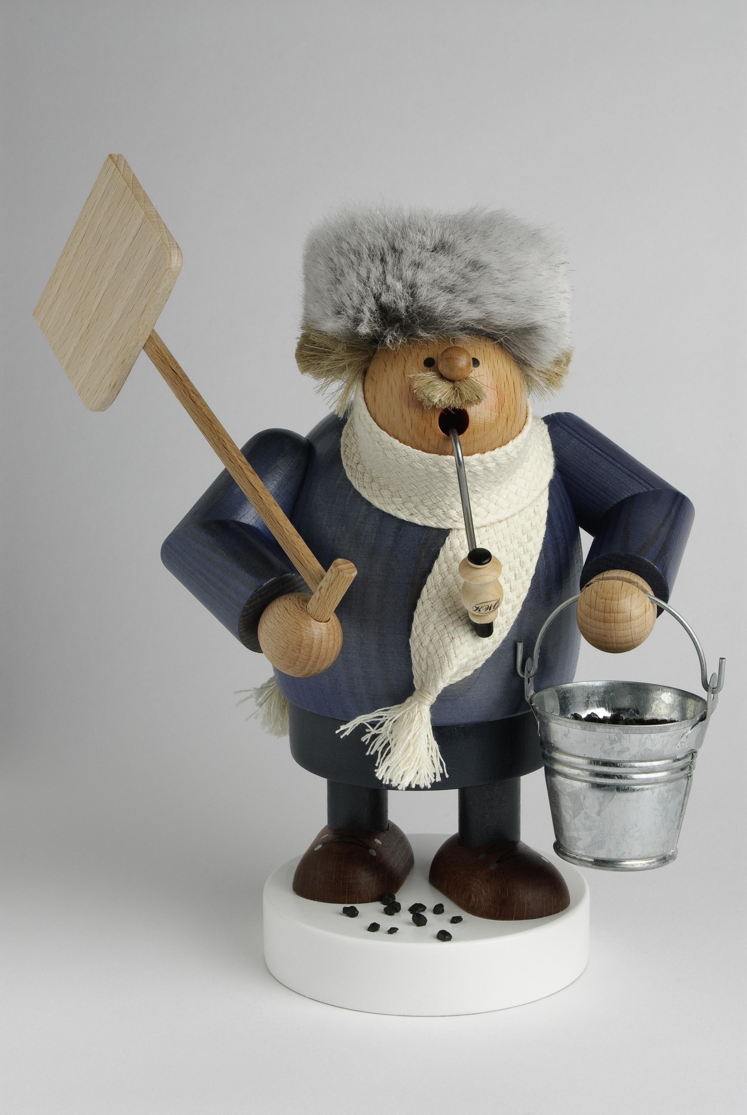 KWO Kunstgewerbe Werkstätten Räuchermännchen Räuchermann Schneeschipper mit Eimer BxTxH= 13x10x19cm NEU