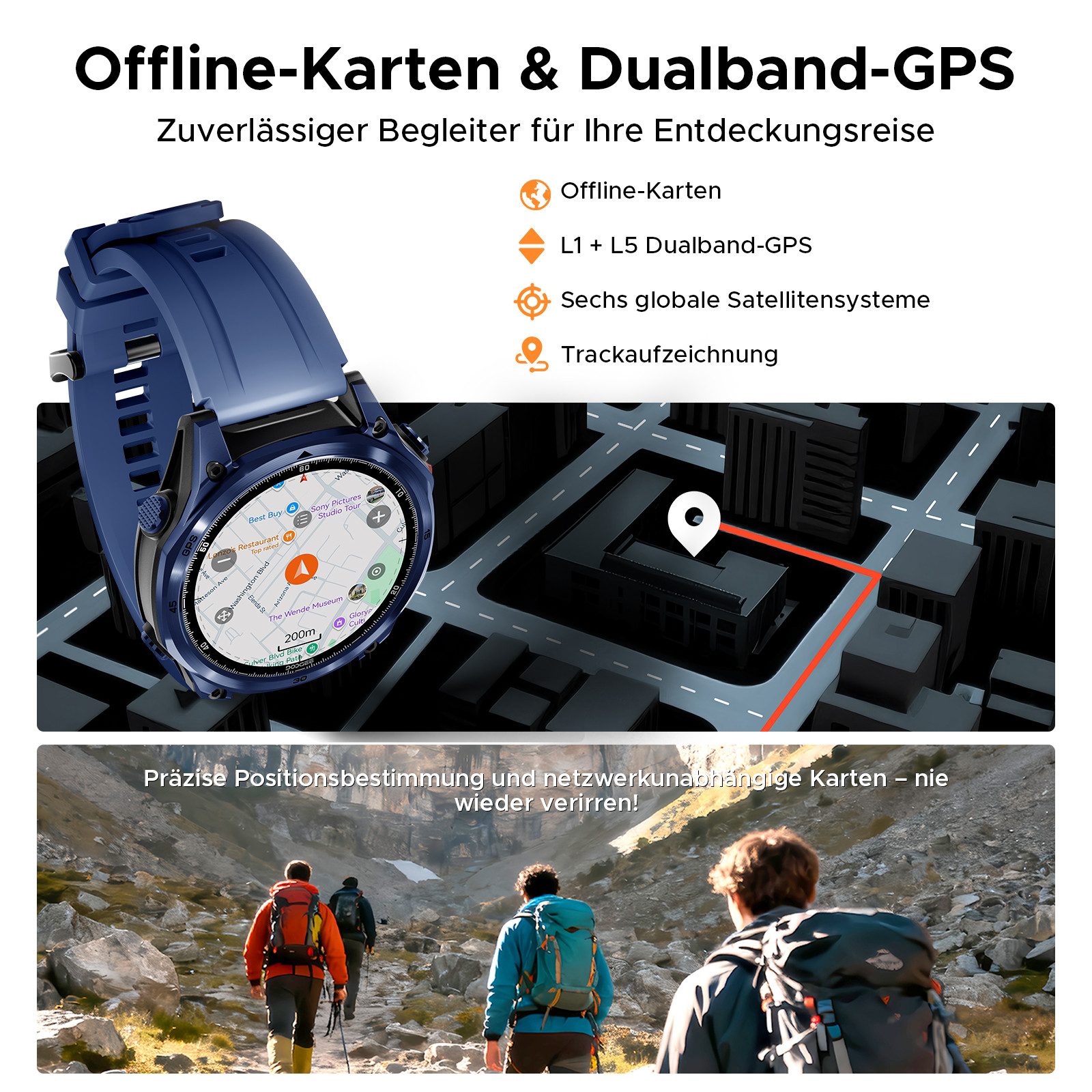DOOGEE ANYWISE W1 PRO, 178 Sportmodi, Dualband-GPS (L1+L5), 1.43", 550mAh Smartwatch (1.43" cm), 24h Herzfrequenz & Blut Sauerstoff
