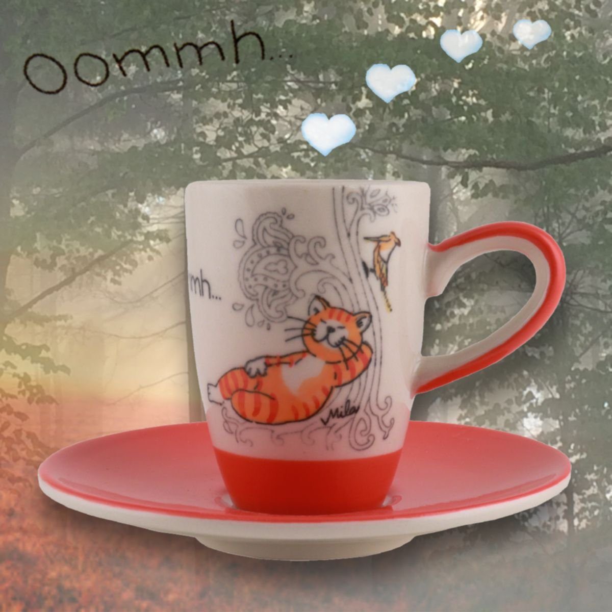 Mila Espressotasse Mila Keramik Espresso-Tasse mit Untere Oommh Katze Take your Time, Keramik