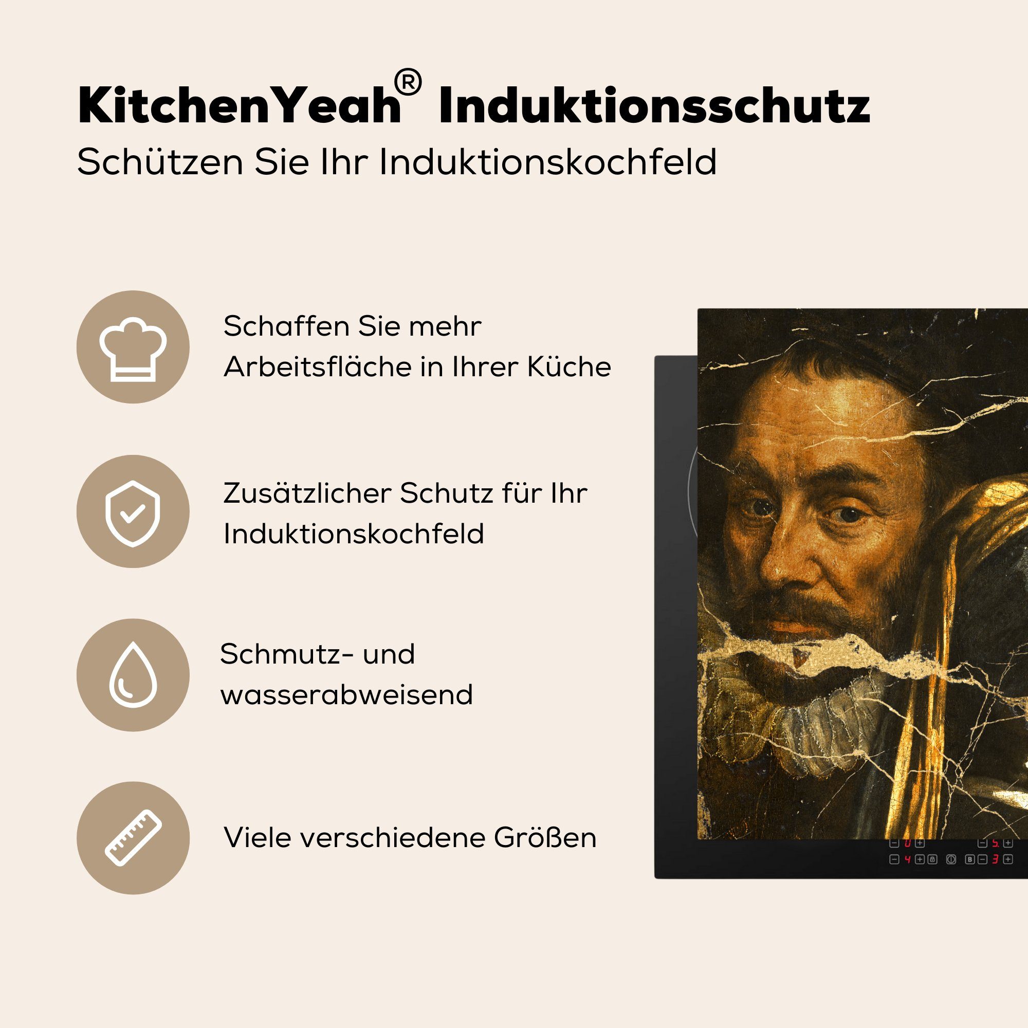 78x78 Collage Arbeitsplatte für Ceranfeldabdeckung, MuchoWow (1 tlg), Meister, Kunst Herdblende-/Abdeckplatte cm, - - küche Vinyl, Alte